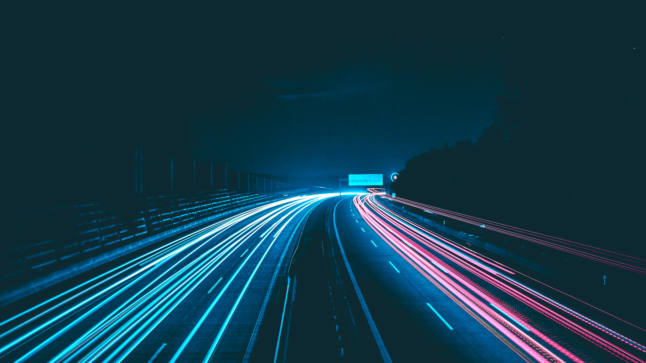 Night highway with light trails HD Wallpaper