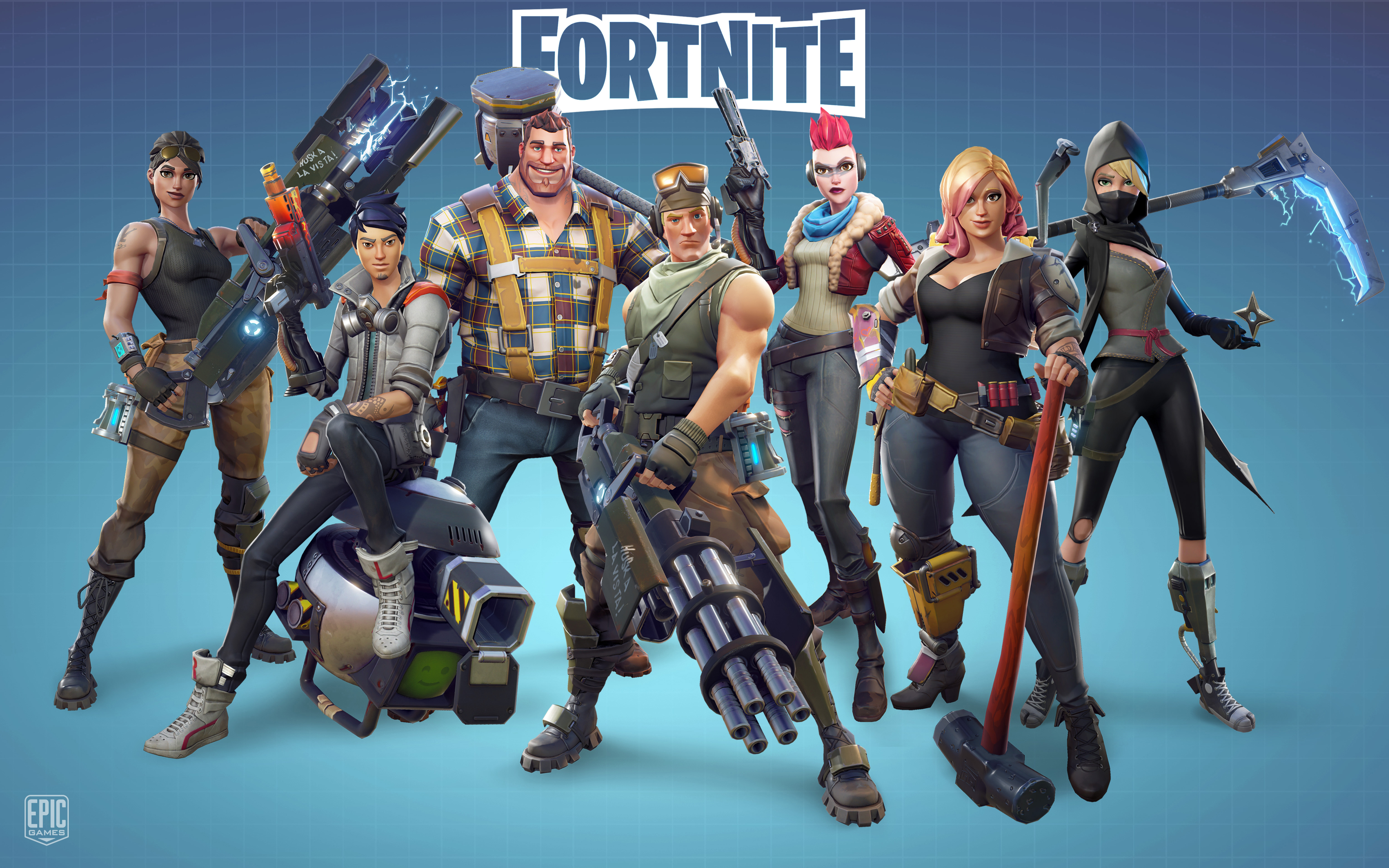 Fortnite characters with weapons HD Wallpaper