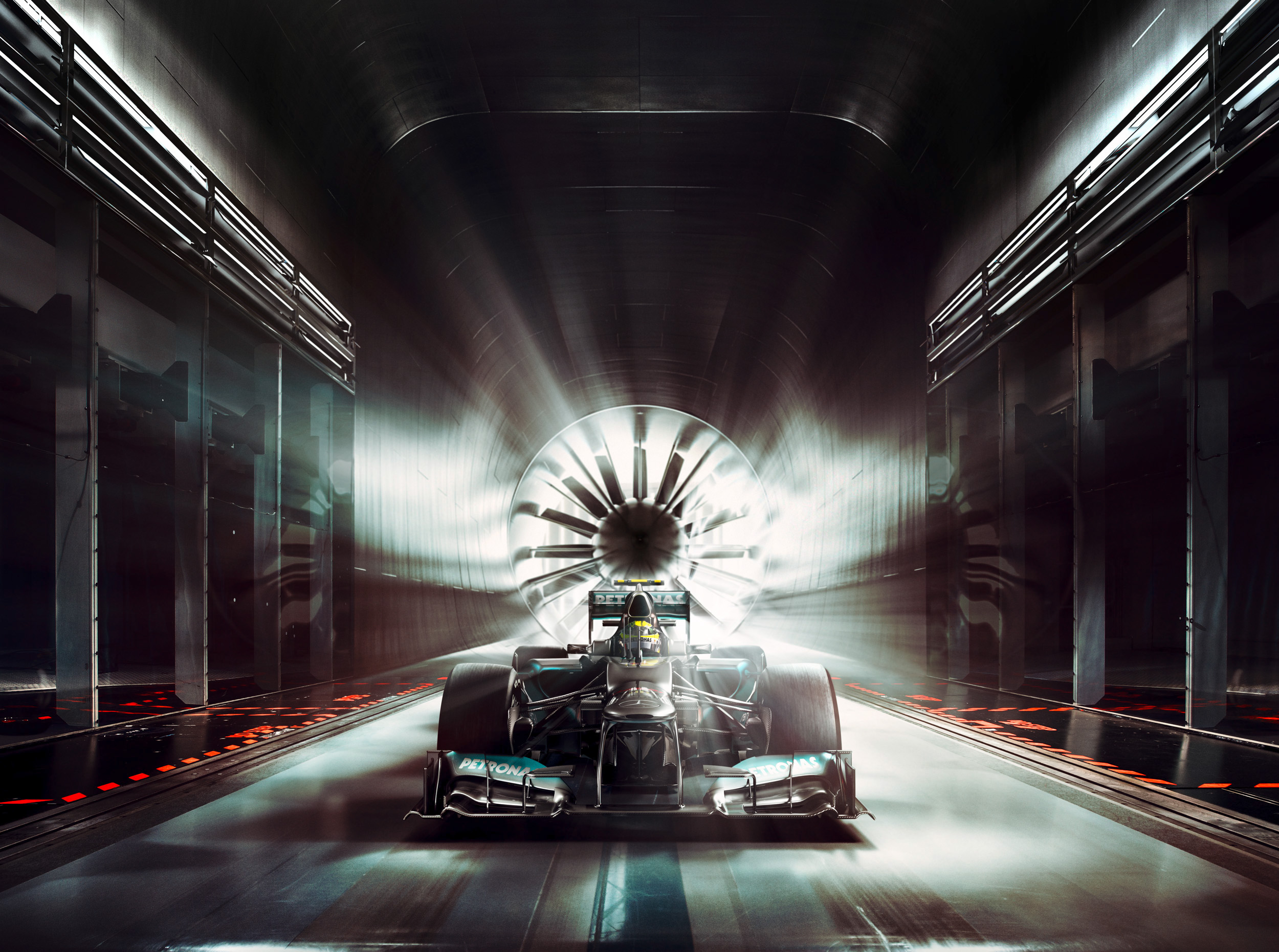 Mercedes AMG Petronas Formula One car in wind tunnel HD Wallpaper