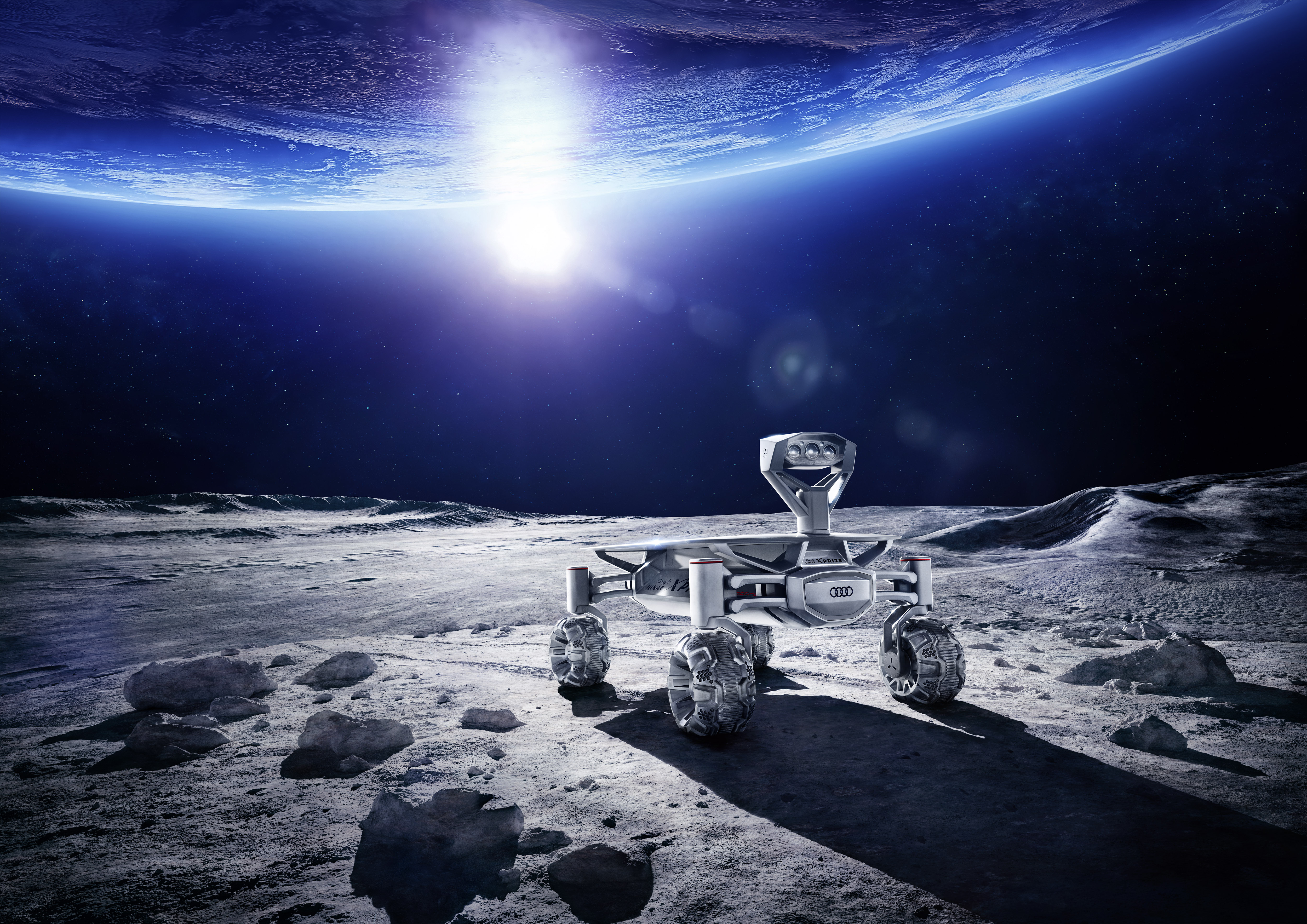 Audi Lunar Rover on the Moon with Earth in the Background HD Wallpaper