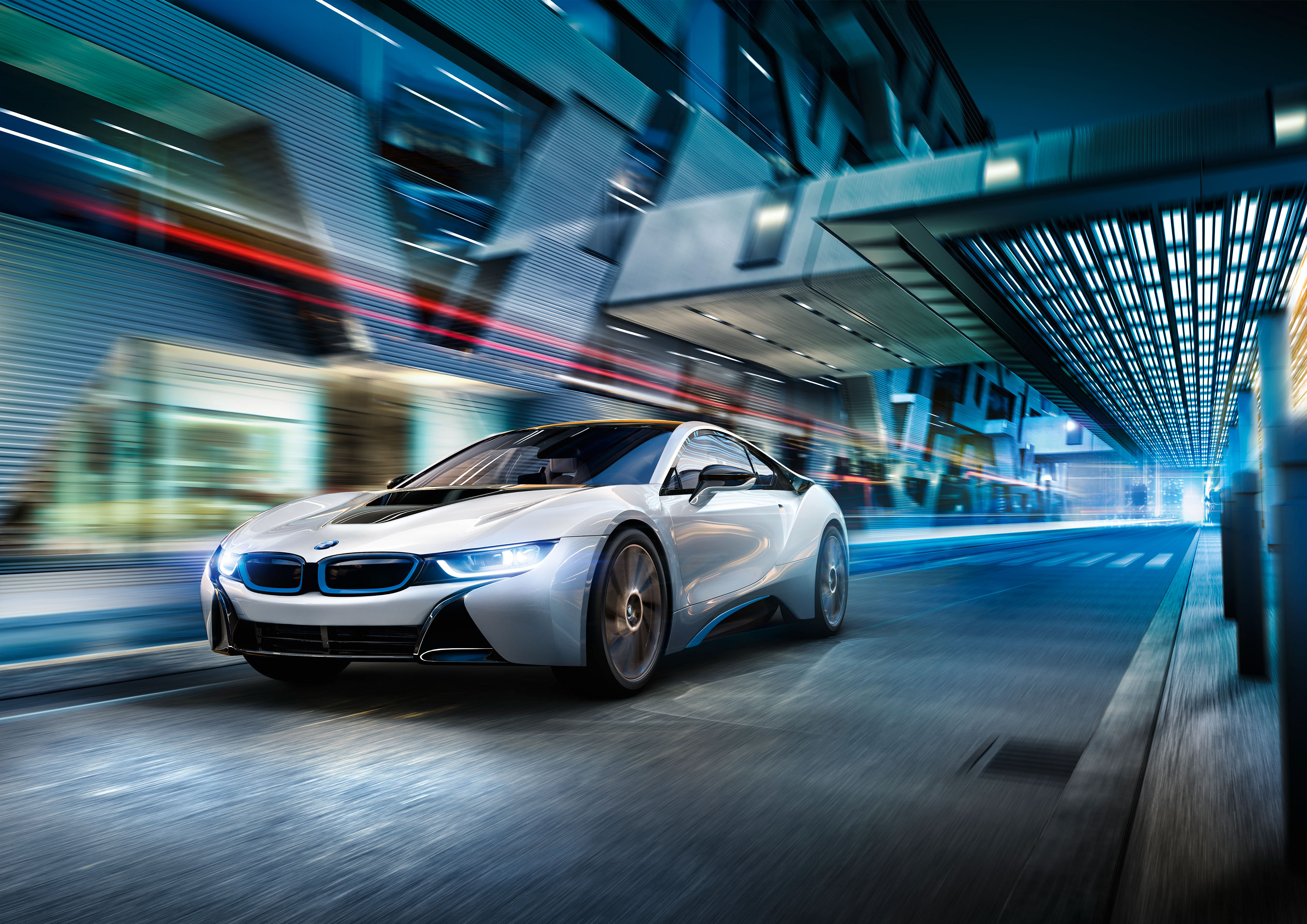 4K White BMW i8 Driving Through City HD Wallpaper