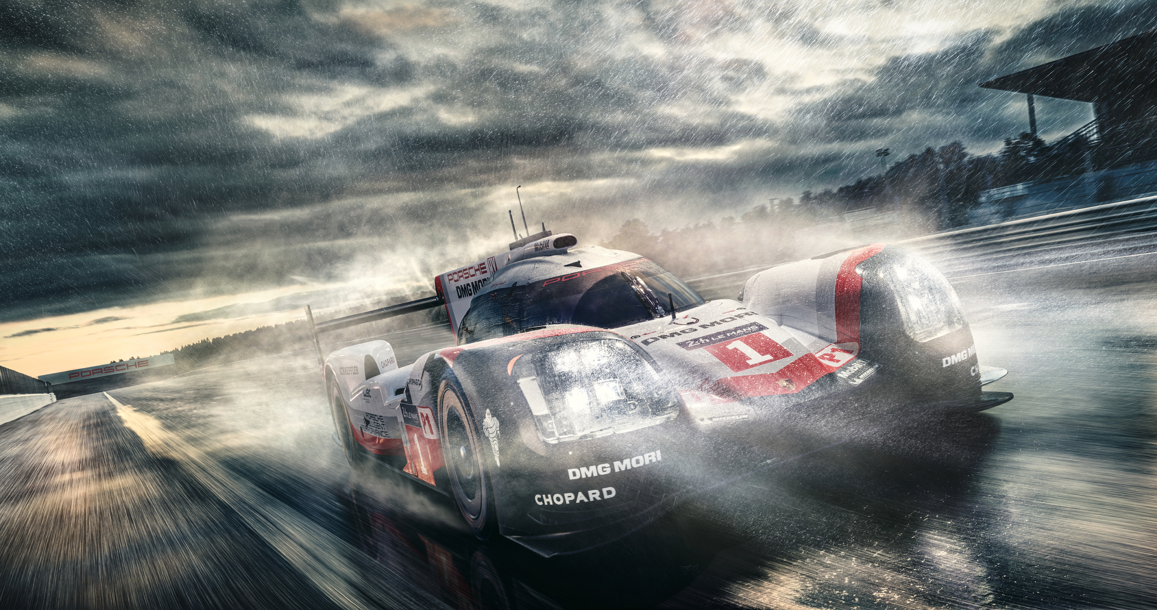 Porsche 919 Hybrid racing in the rain HD Wallpaper