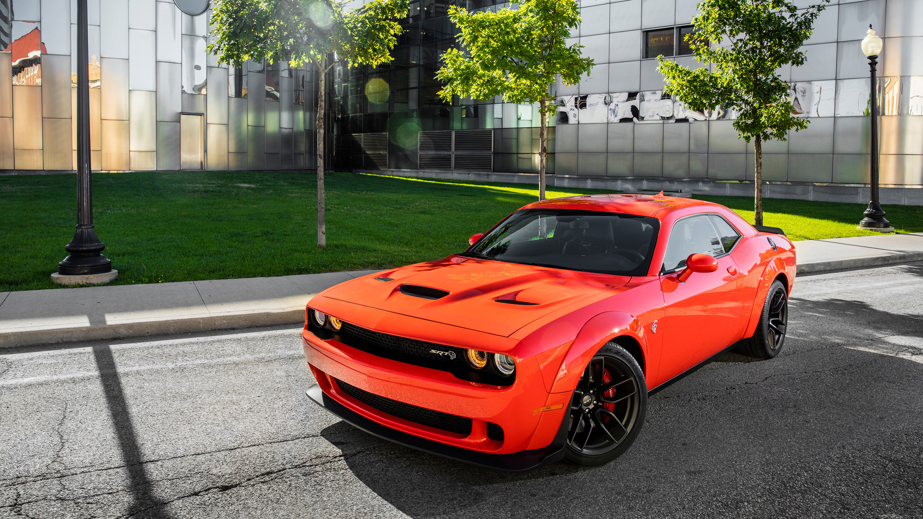 Orange Dodge Challenger SRT Hellcat Widebody on Street HD Wallpaper