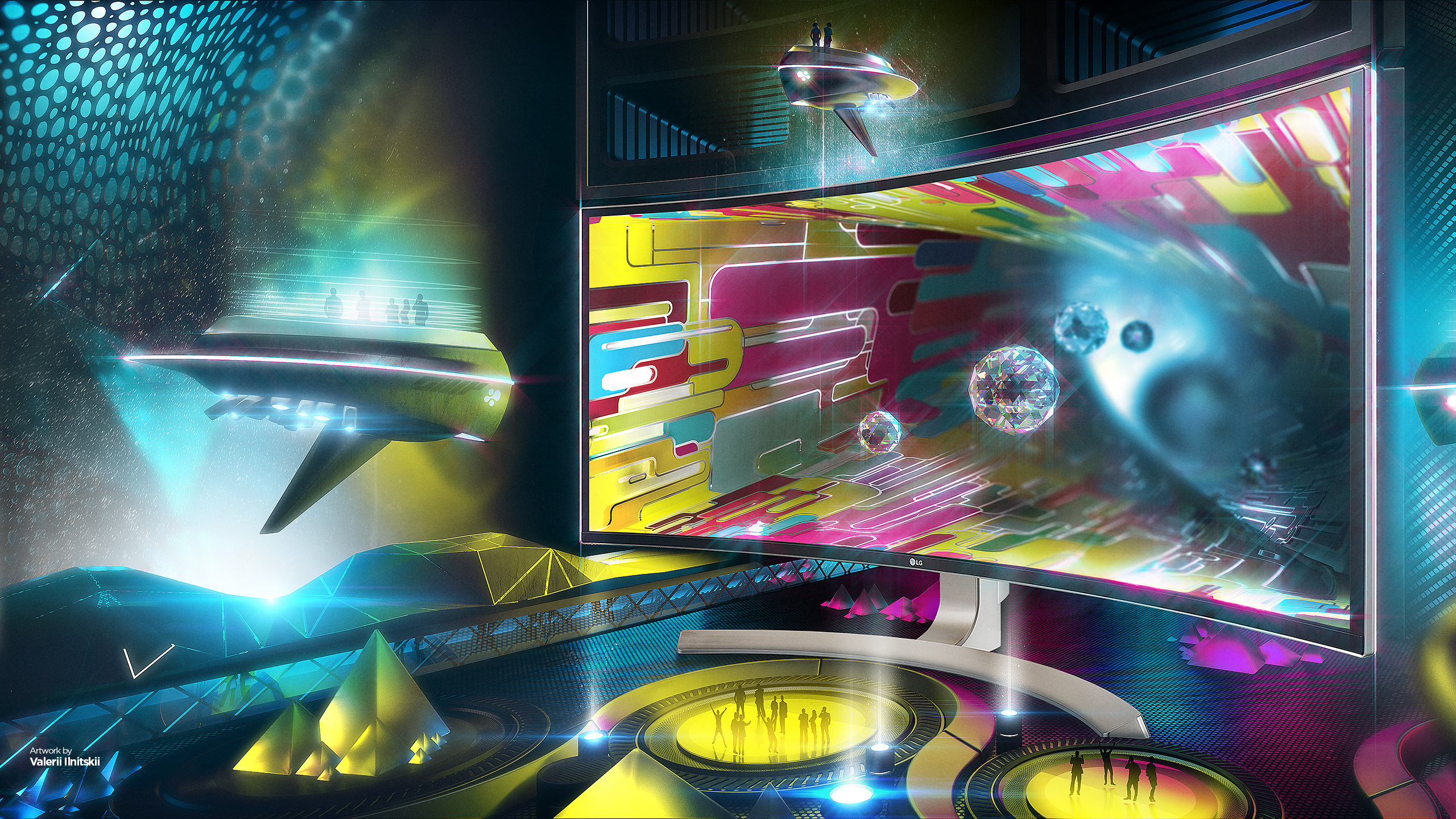 LG UltraWide Monitor Displaying Abstract Digital Art HD Wallpaper