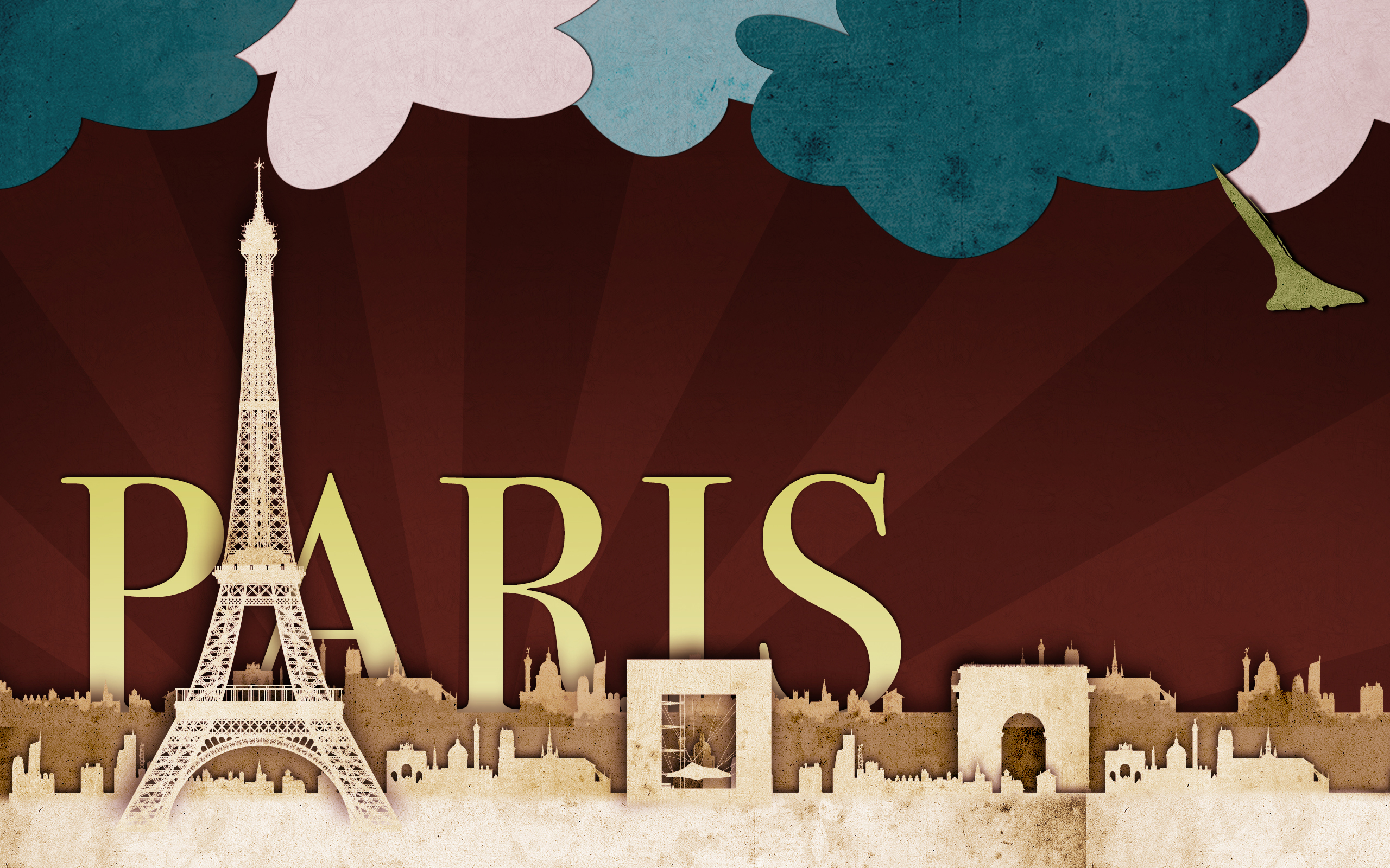 Paris Skyline with Eiffel Tower and Arc de Triomphe HD Wallpaper