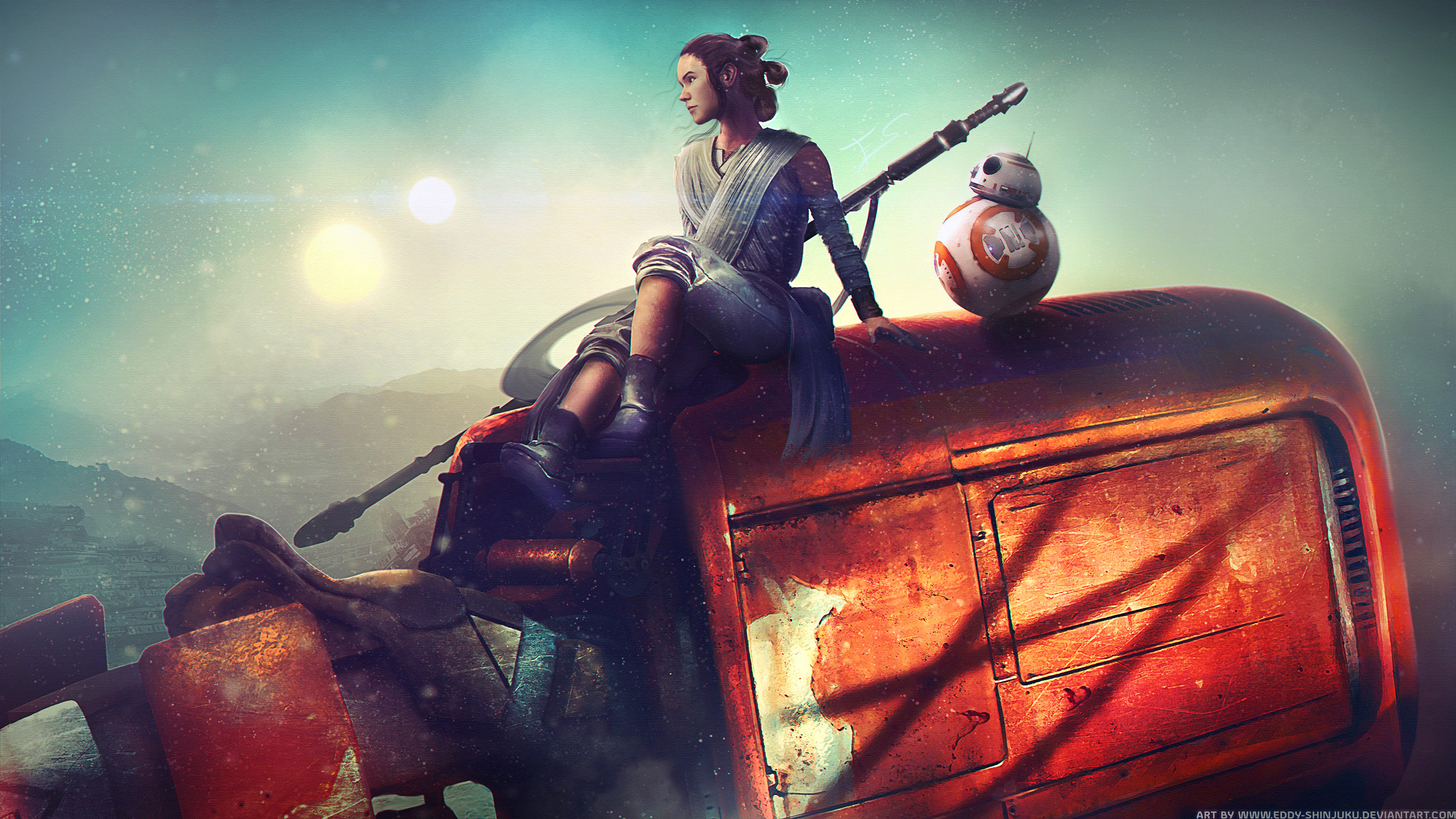 Rey and BB-8 from Star Wars artwork HD Wallpaper
