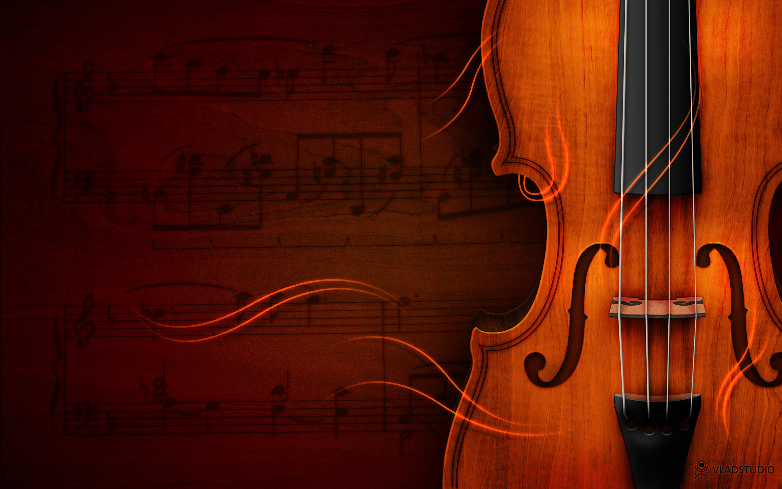 Violin with musical notes and glowing lines HD Wallpaper