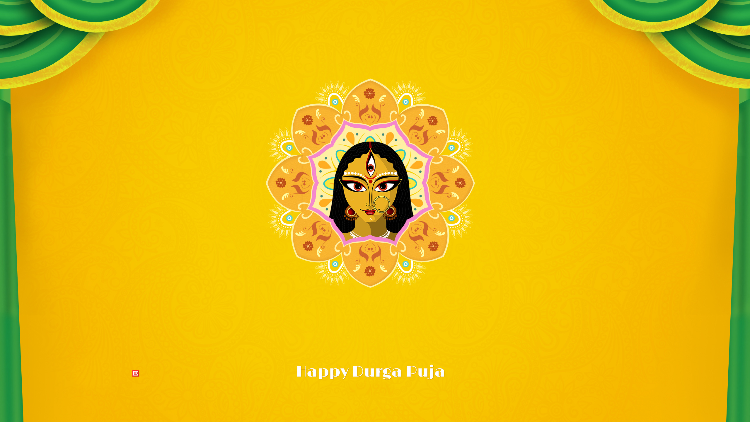 Happy Durga Puja greeting with Goddess Durga illustration HD Wallpaper