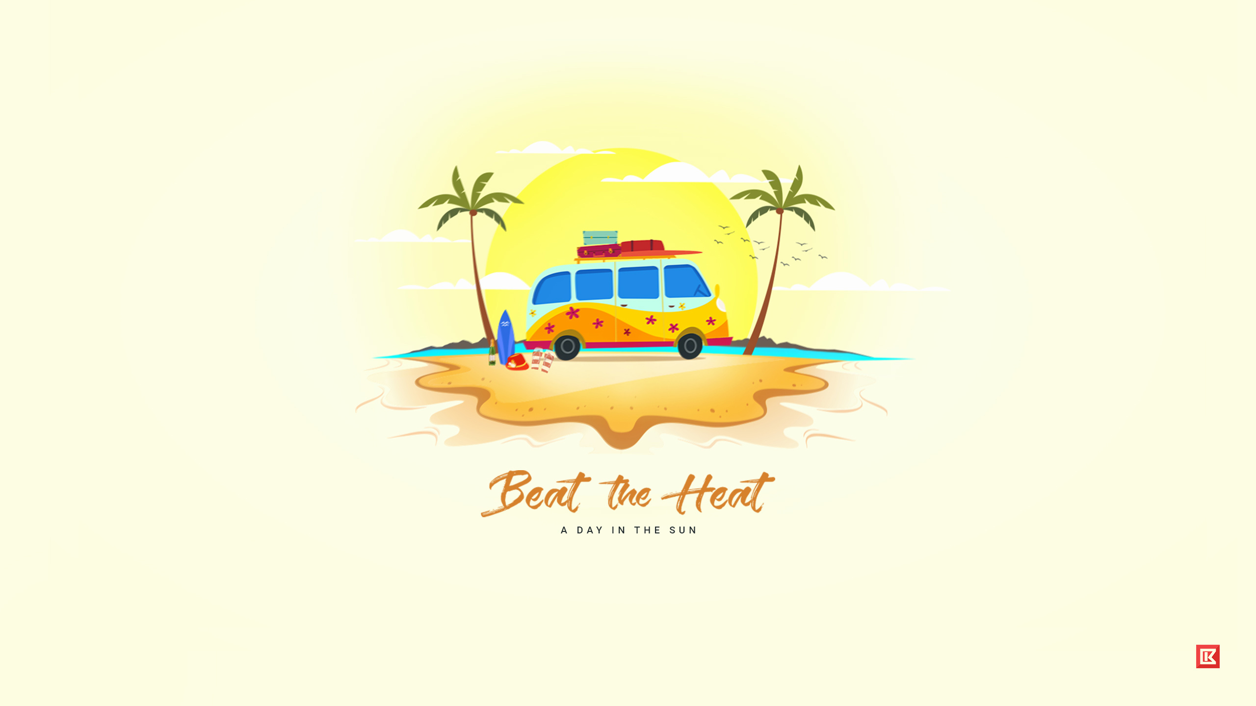 Summer Van on a Beach with Palm Trees HD Wallpaper