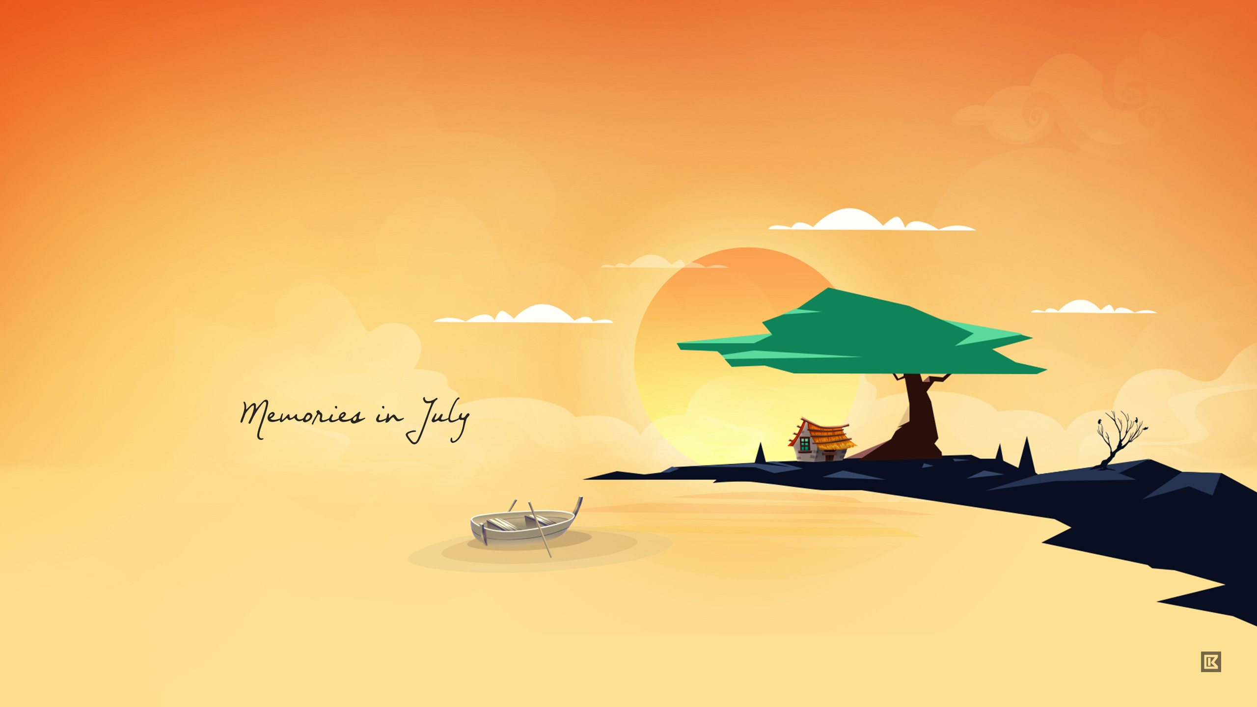 Memories in July landscape with boat and house HD Wallpaper