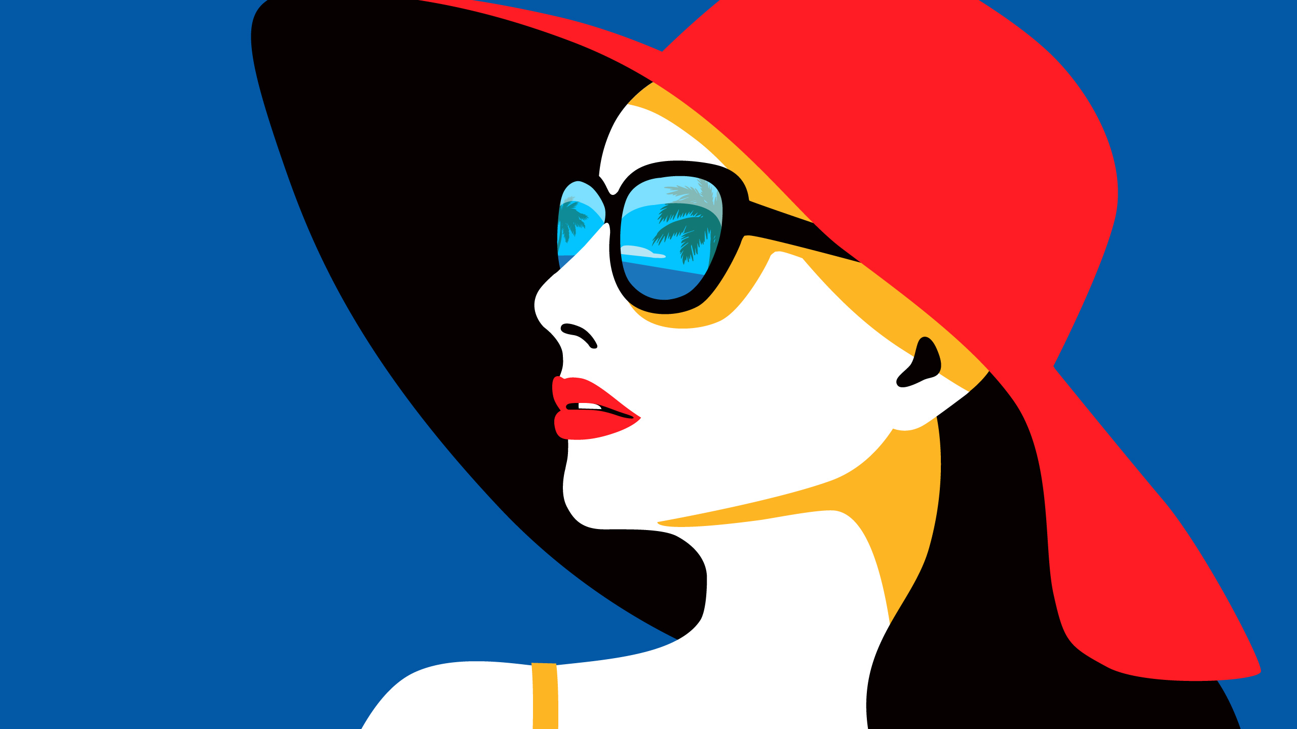Woman in a red hat and sunglasses HD Wallpaper