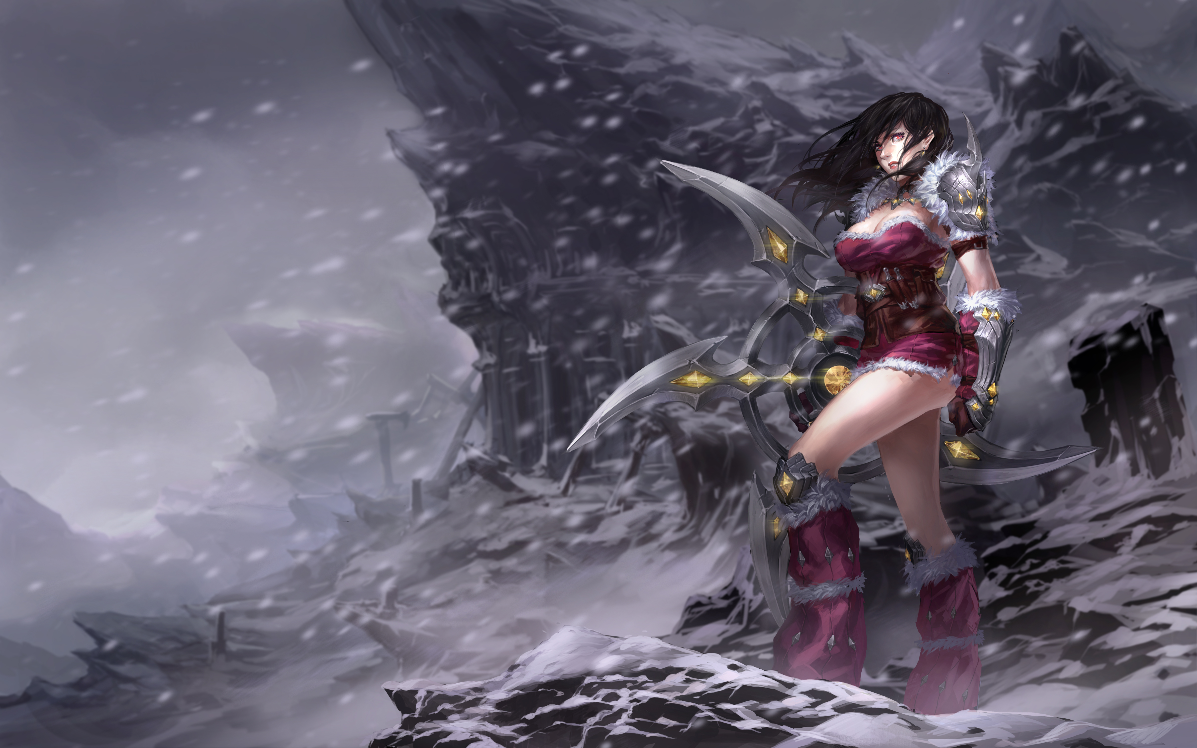 Sivir from League of Legends in a snowy landscape HD Wallpaper