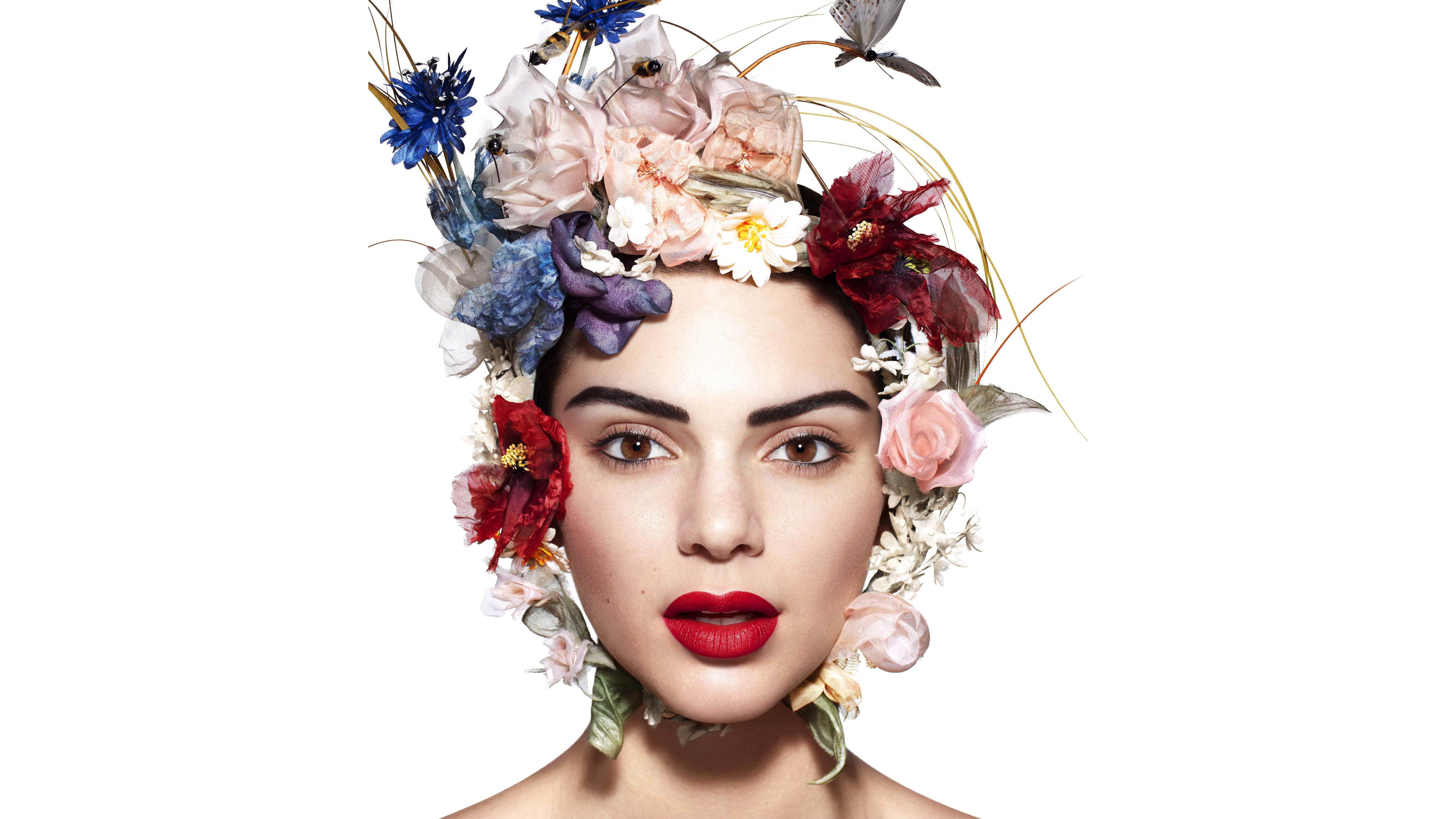 Kendall Jenner with a floral headdress HD Wallpaper
