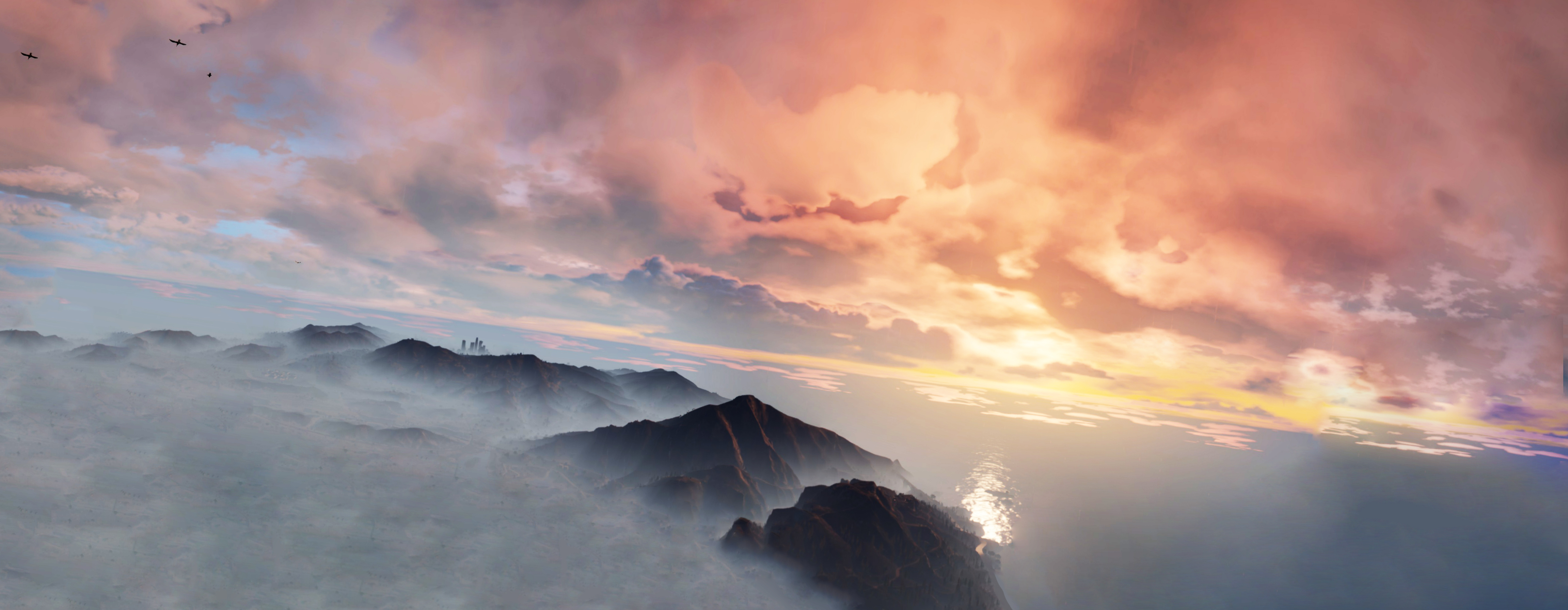 Mountains and clouds in Grand Theft Auto V 4K HD Wallpaper