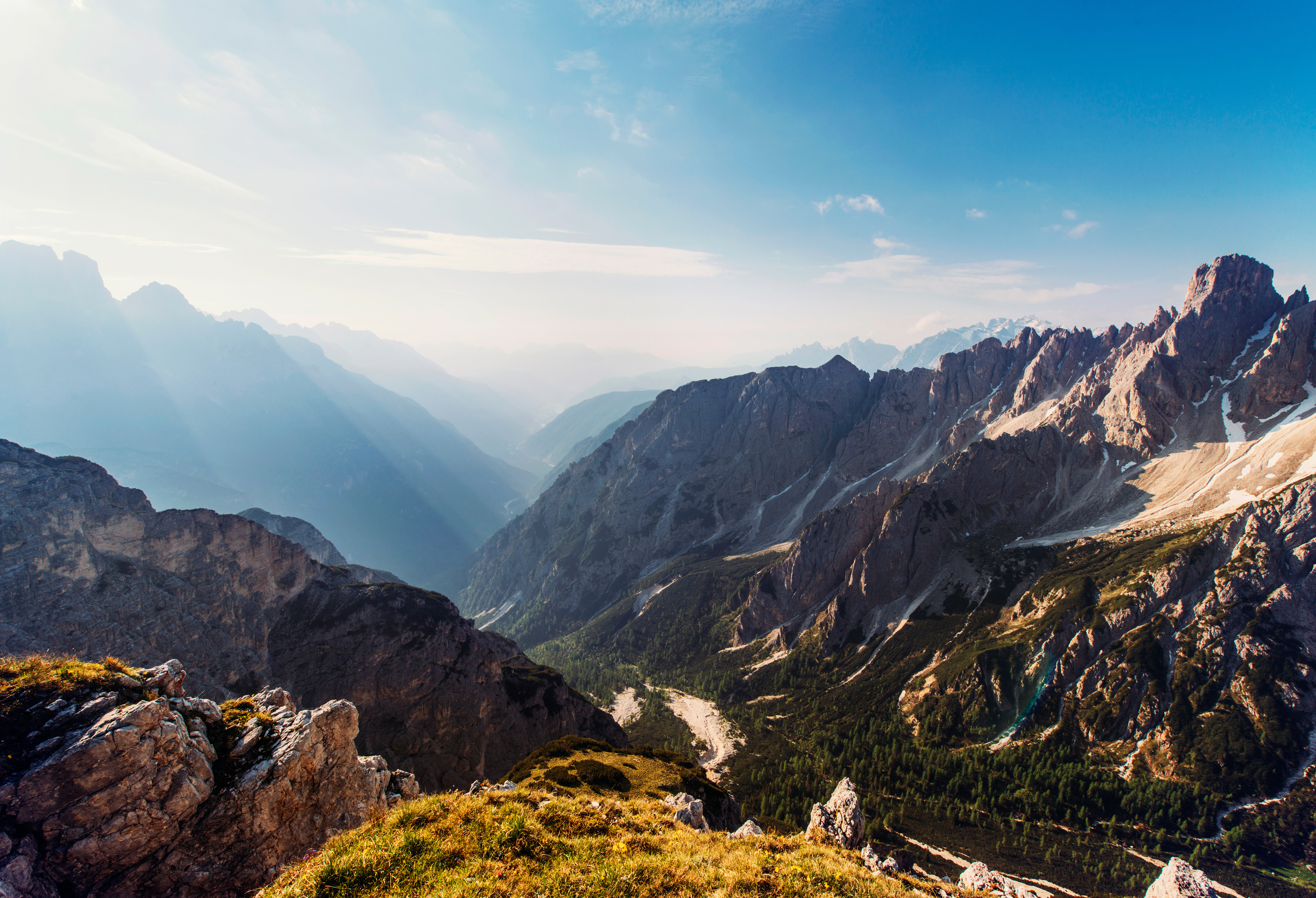 Mountain Valley with Rocky Peaks and Forest HD Wallpaper