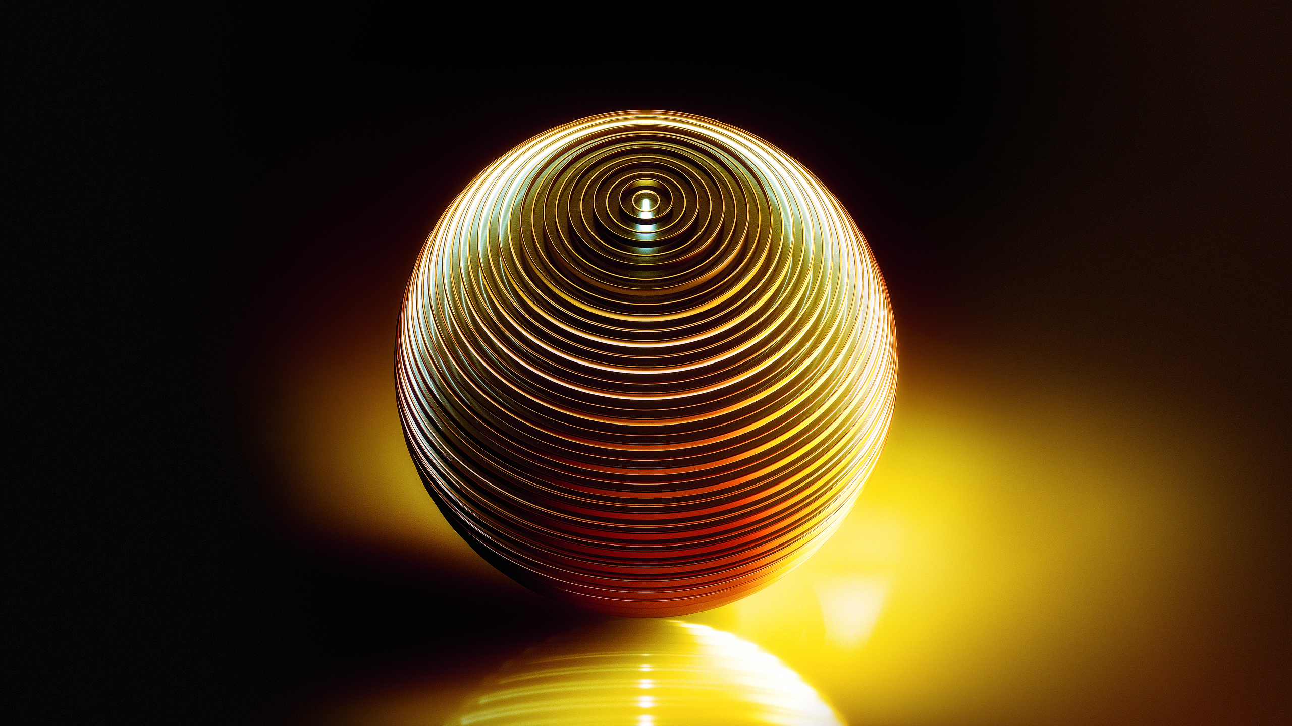 Golden concentric sphere on a dark background HD Wallpaper