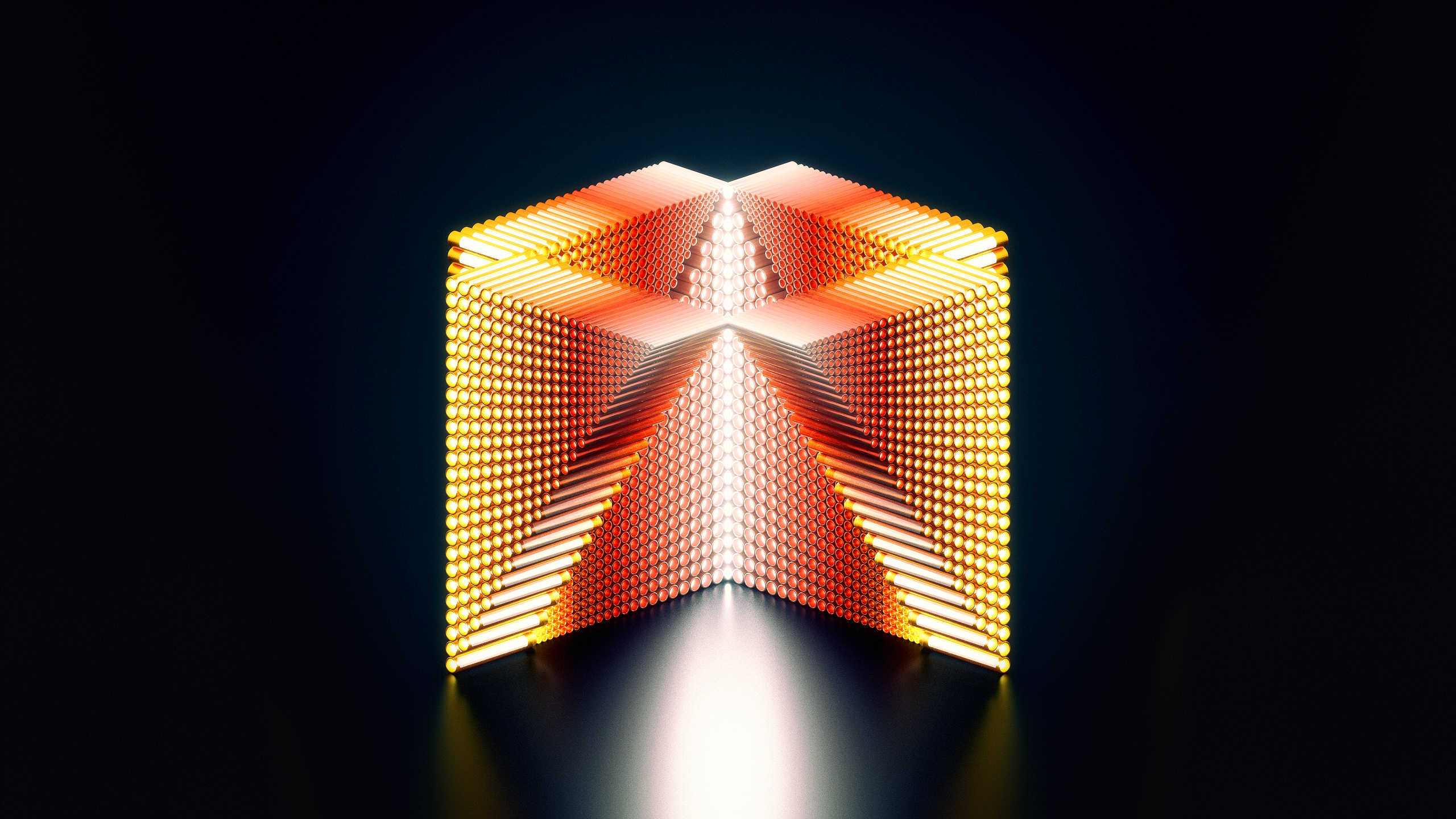 Abstract geometric metal design with glowing lights HD Wallpaper