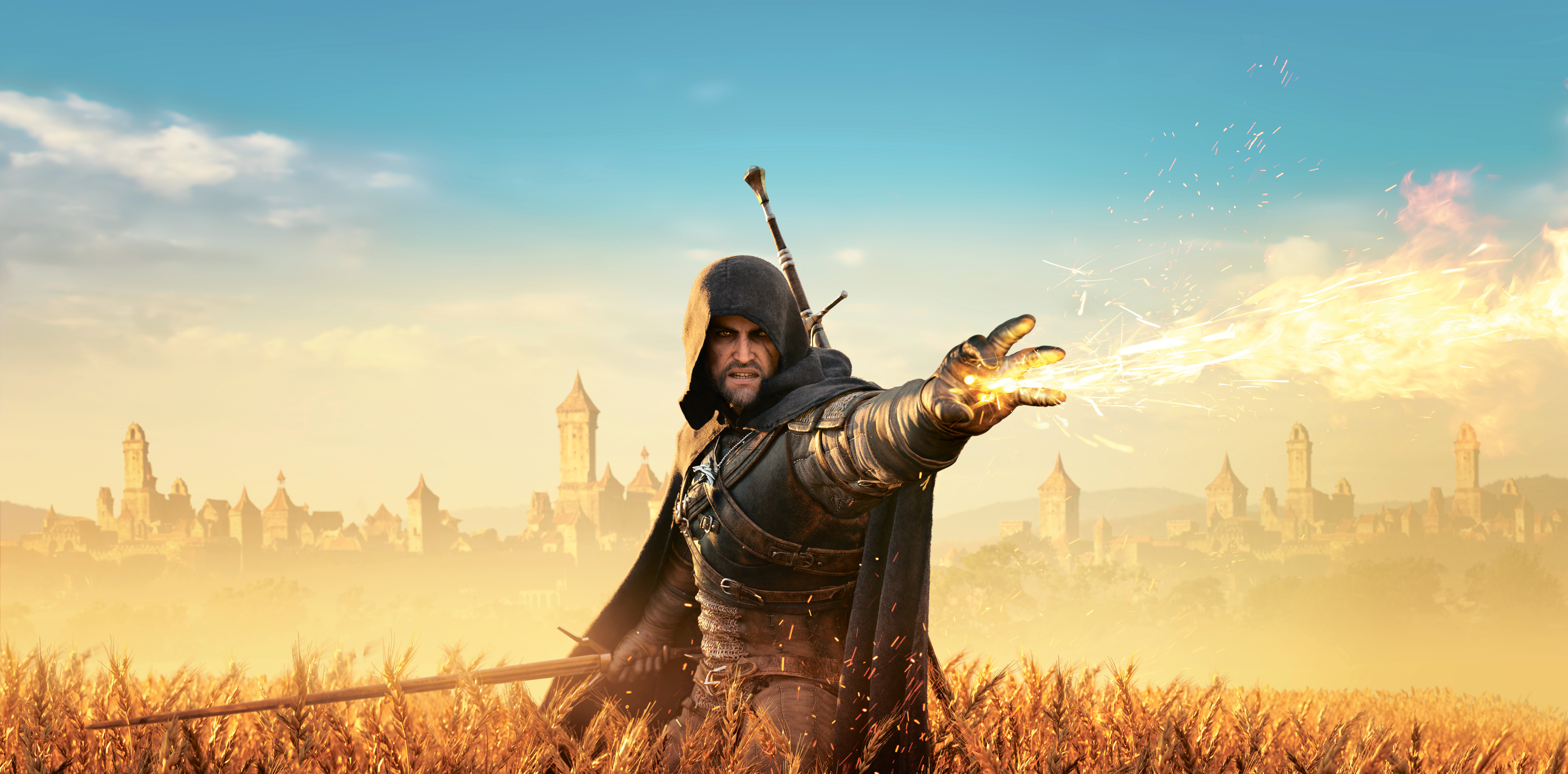 Geralt of Rivia using Igni in The Witcher 3: Wild Hunt HD Wallpaper