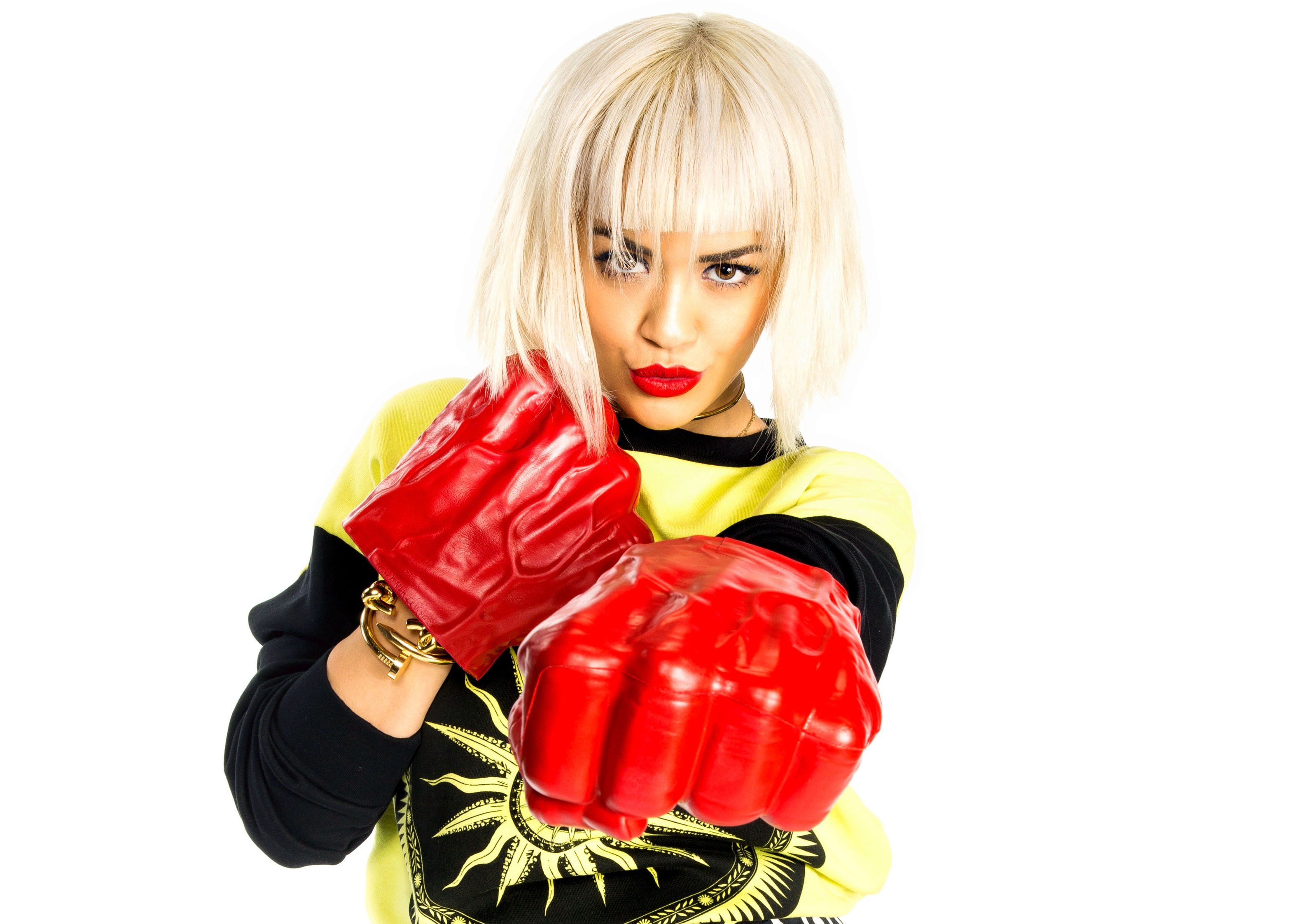 Rita Ora with red boxing gloves HD Wallpaper