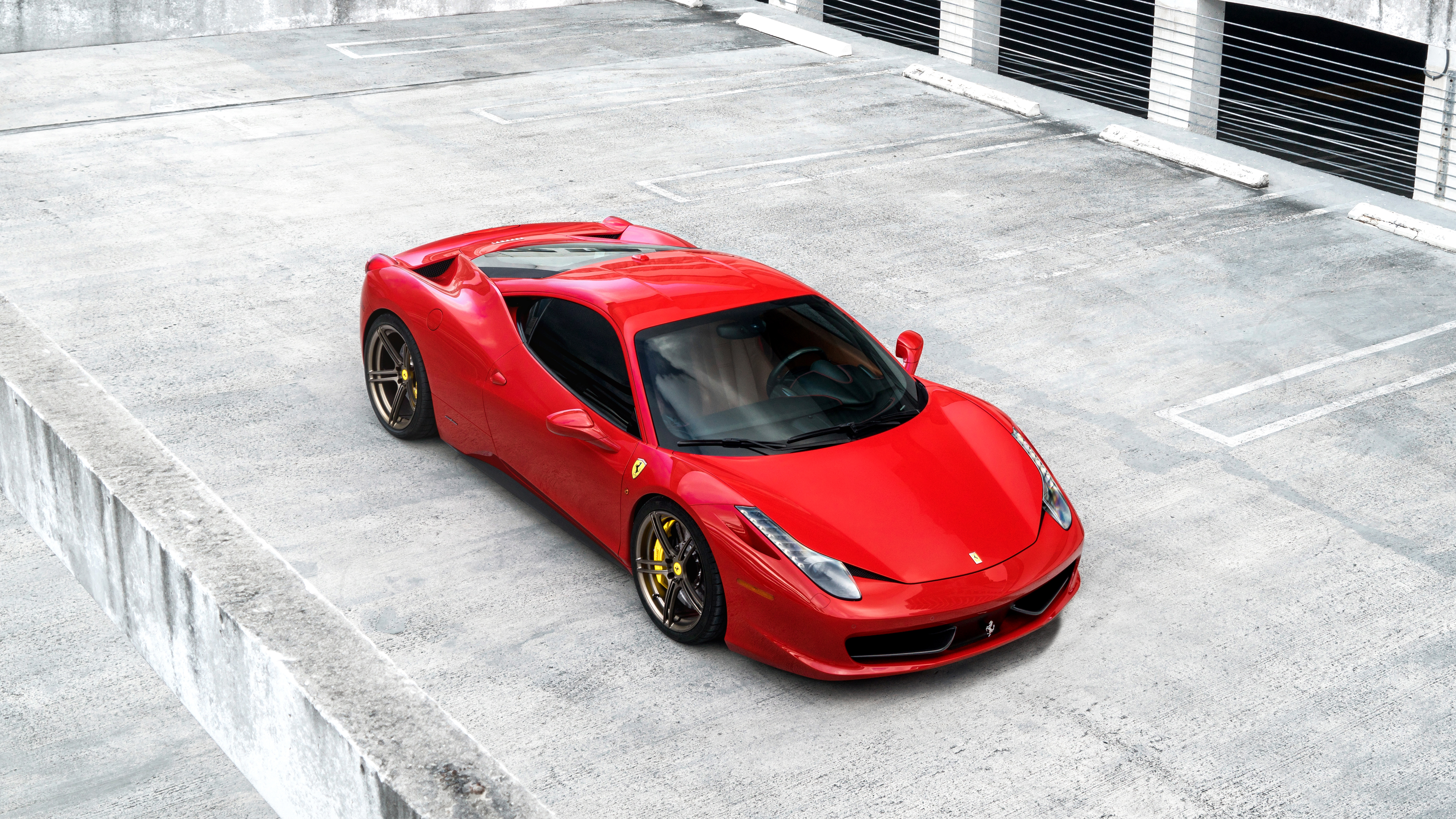 Red Ferrari 458 Italia in parking garage HD Wallpaper