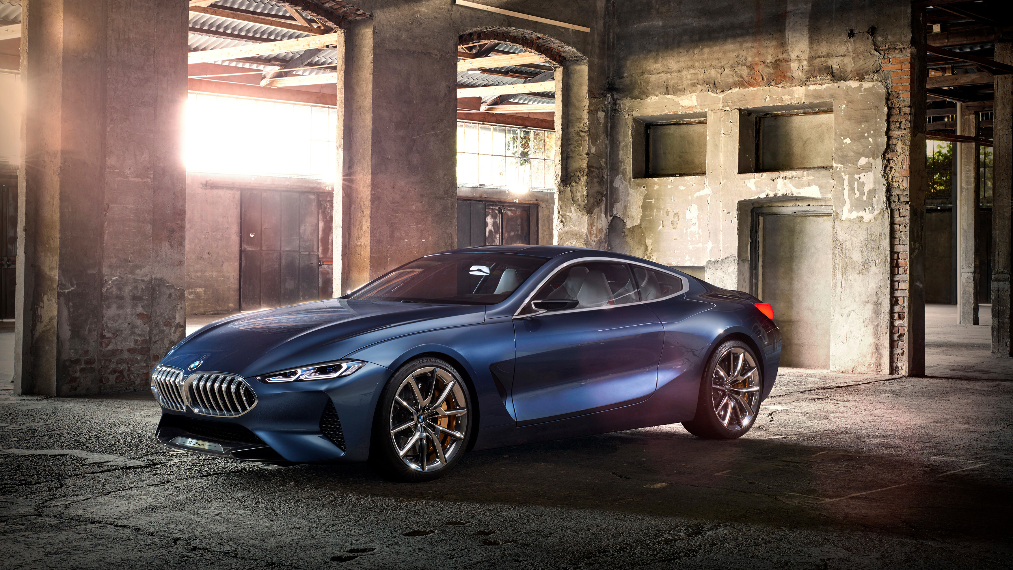 BMW Concept 8 Series car in an abandoned building HD Wallpaper