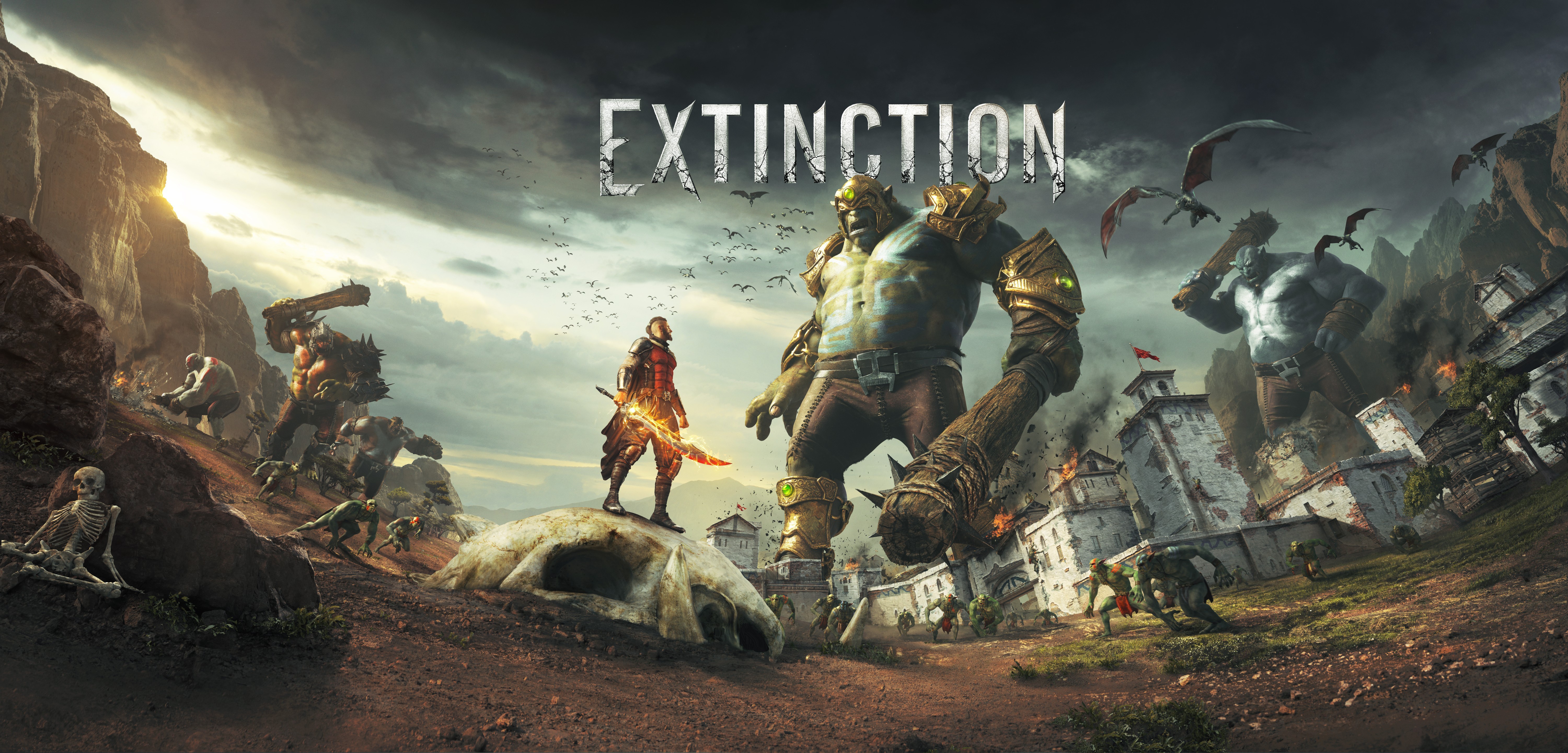 Extinction game art with giants and warriors HD Wallpaper