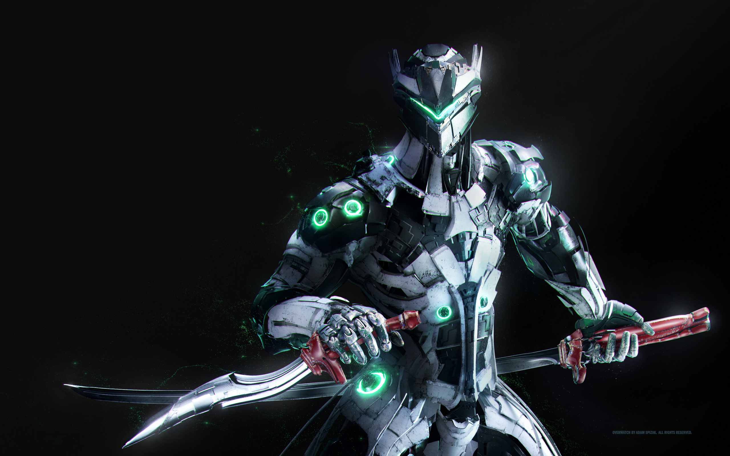 Genji from Overwatch holding swords HD Wallpaper