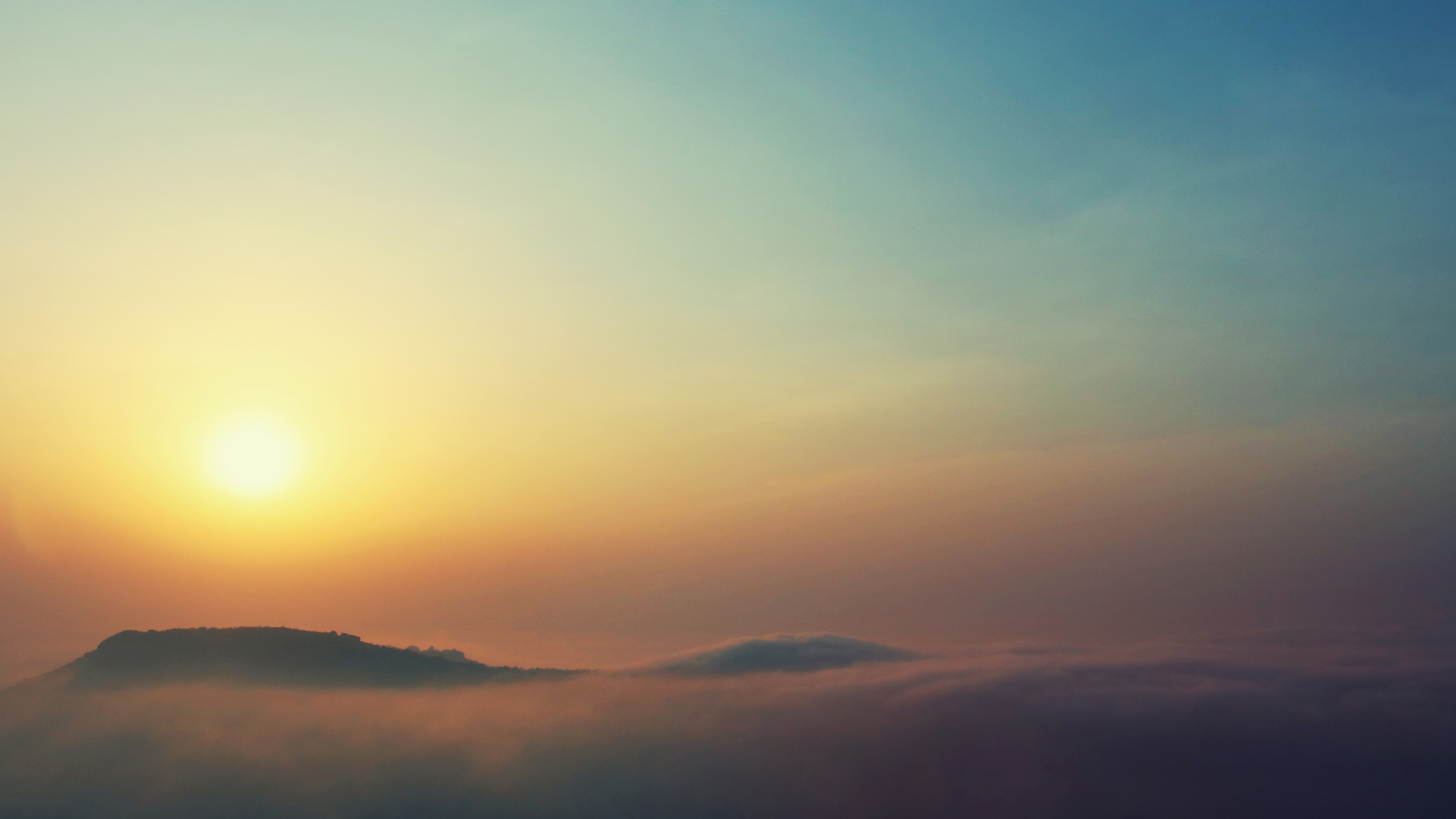 Sunset over mountains with fog, 4K HD Wallpaper
