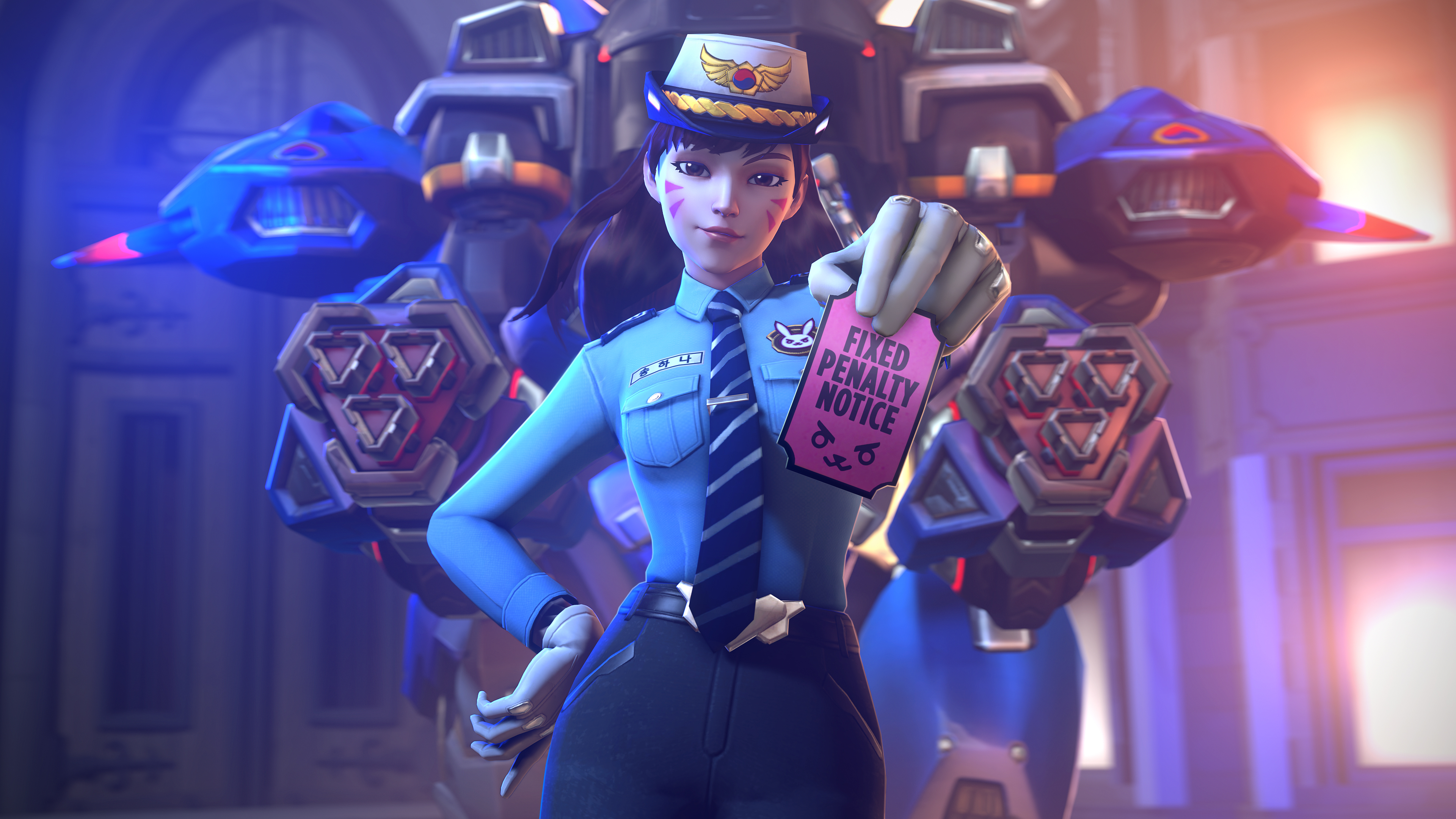 Officer D.Va from Overwatch holding a penalty notice HD Wallpaper