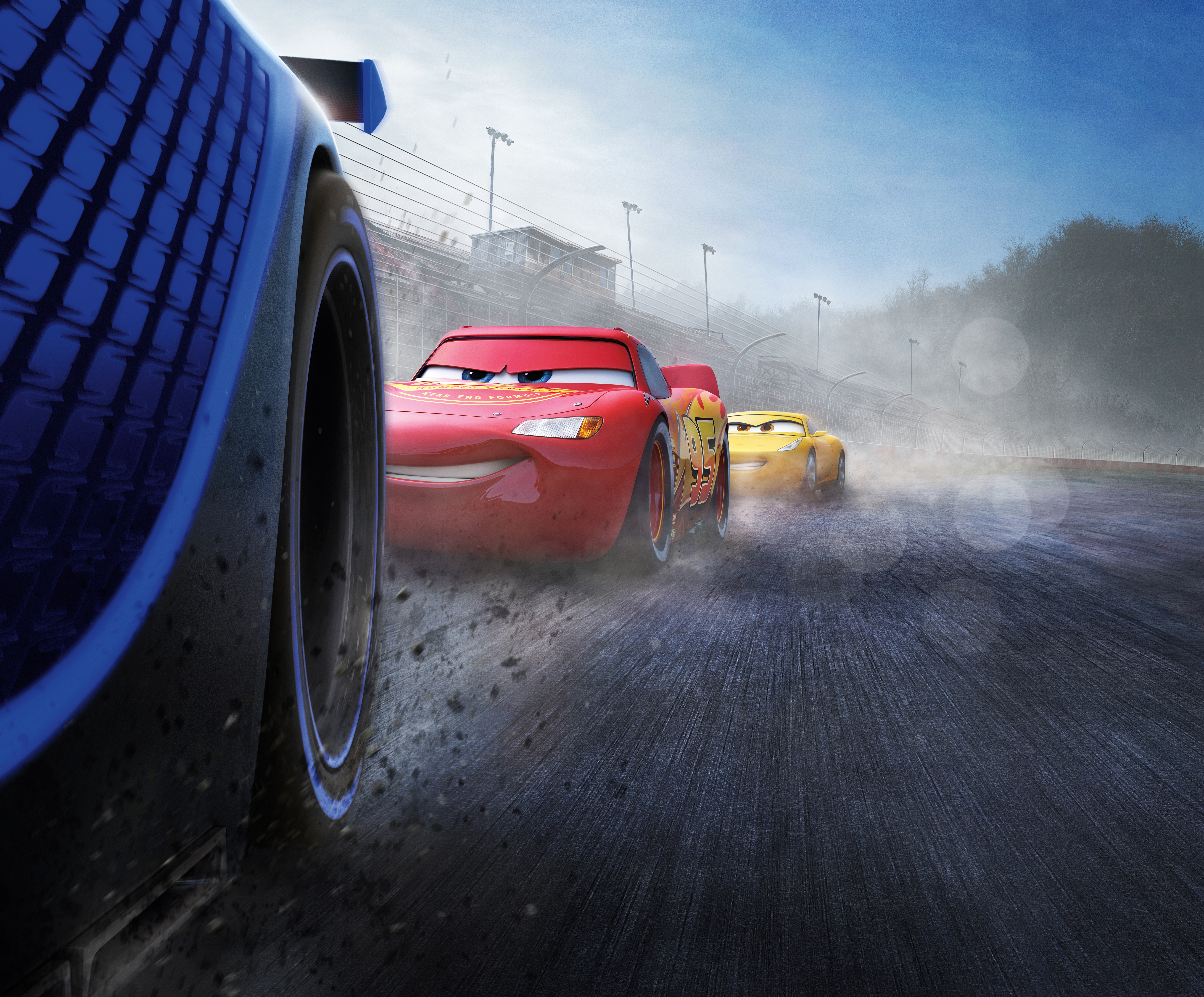 Lightning McQueen and Cruz Ramirez racing in Cars 3 HD Wallpaper