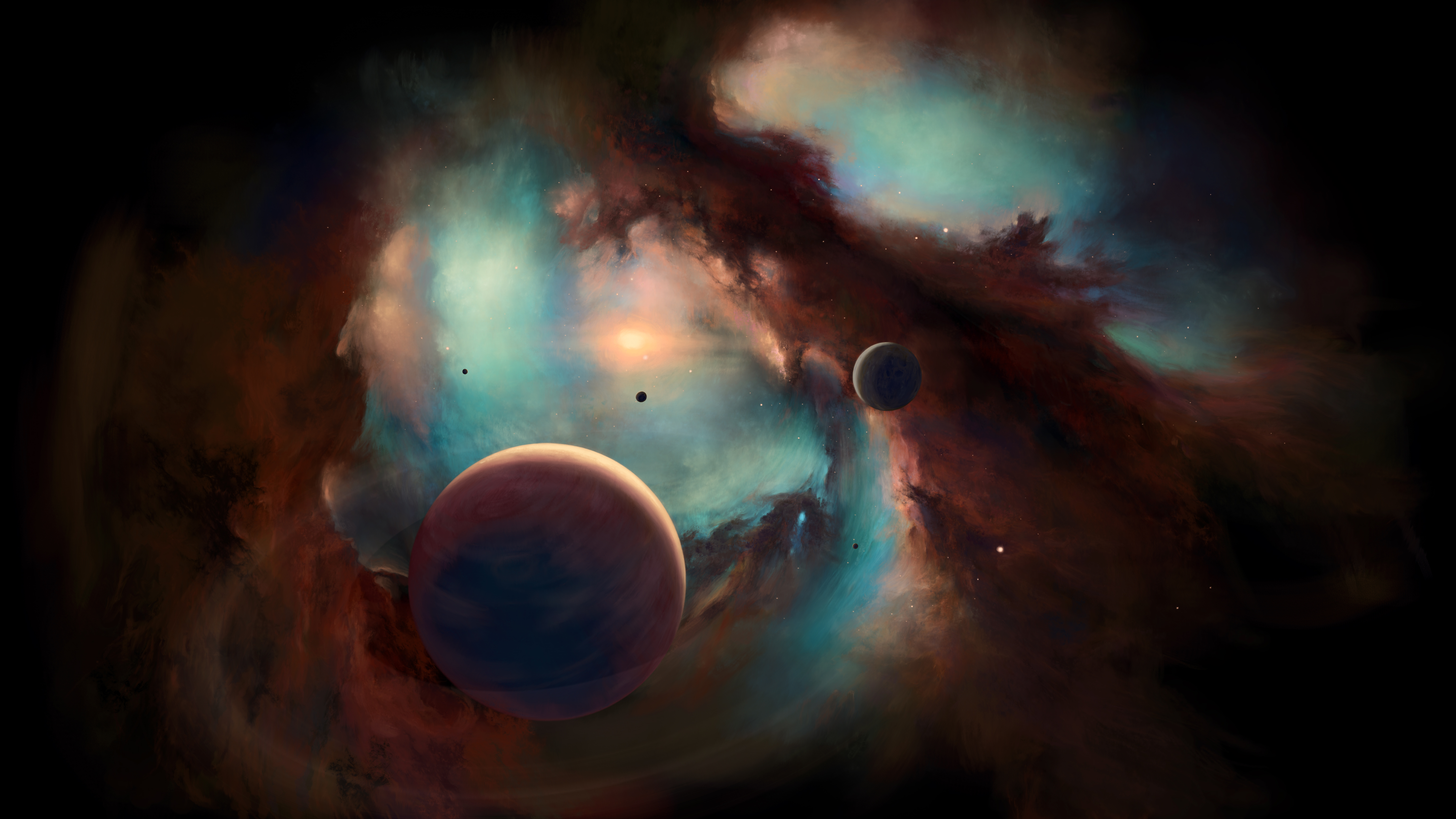 Planets and nebulae in deep space HD Wallpaper