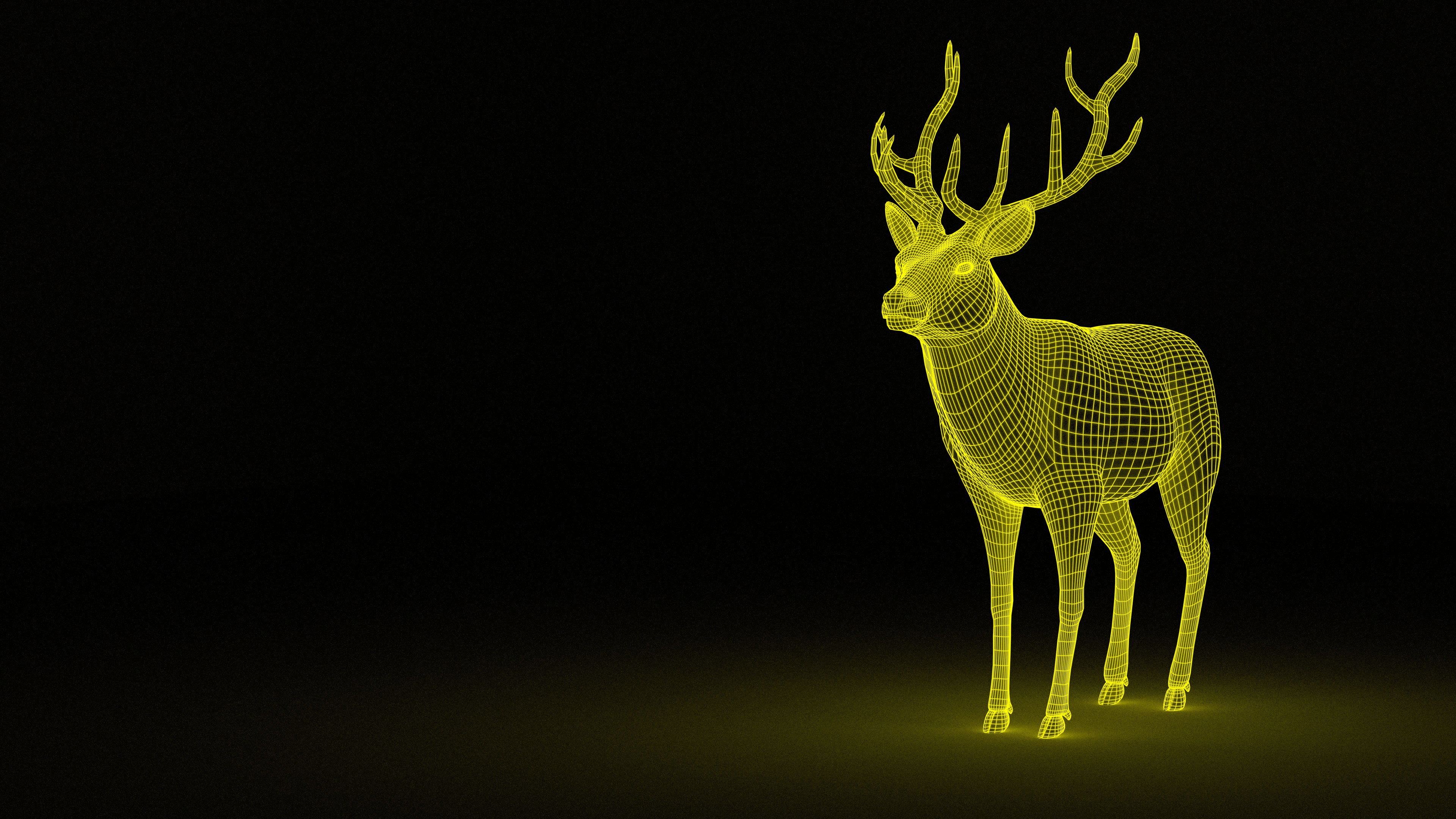 Yellow wireframe deer in 4K HD Wallpaper