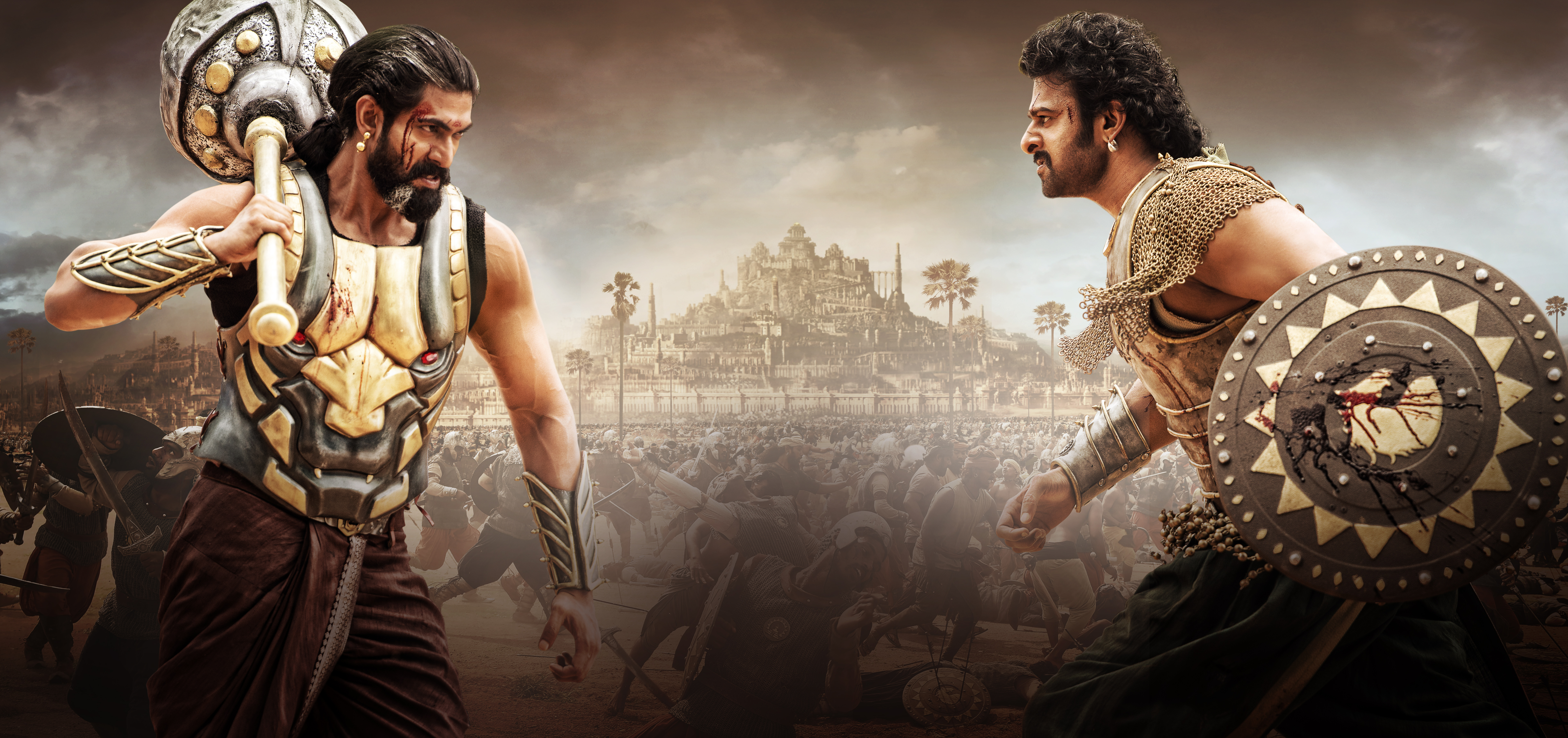 4K Baahubali 2: The Conclusion Prabhas and Rana Daggubati HD Wallpaper