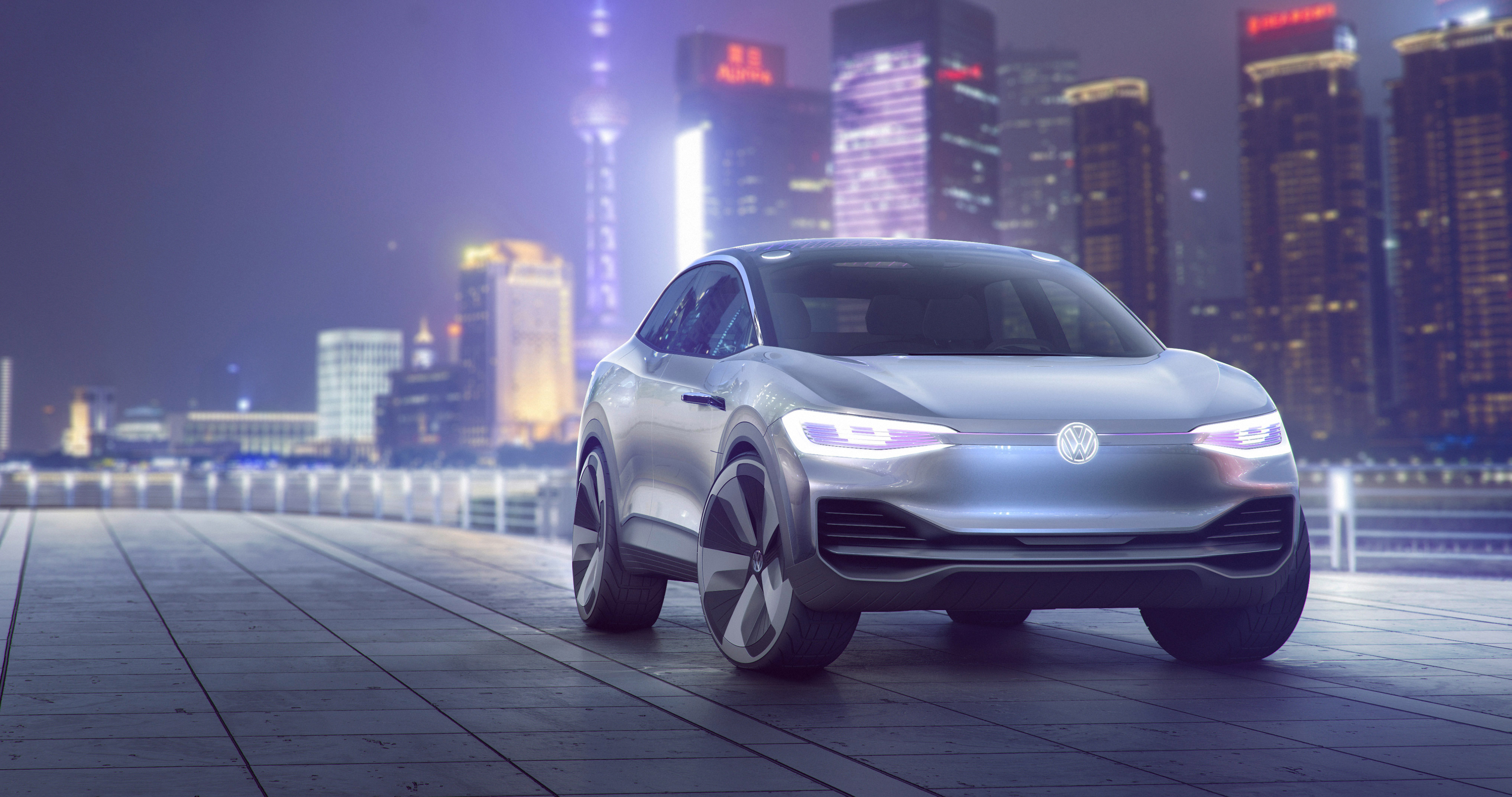 Volkswagen ID Crozz electric SUV in Shanghai at night 4K HD Wallpaper
