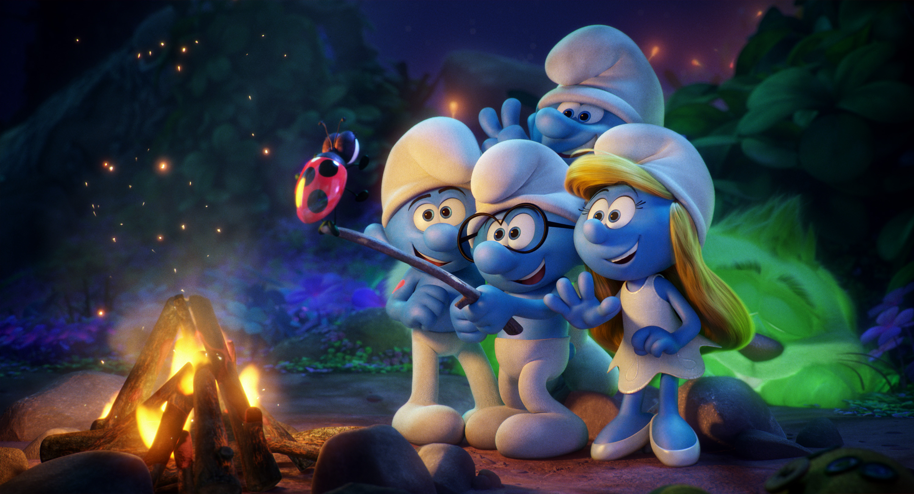 Smurfs taking a selfie with a ladybug HD Wallpaper