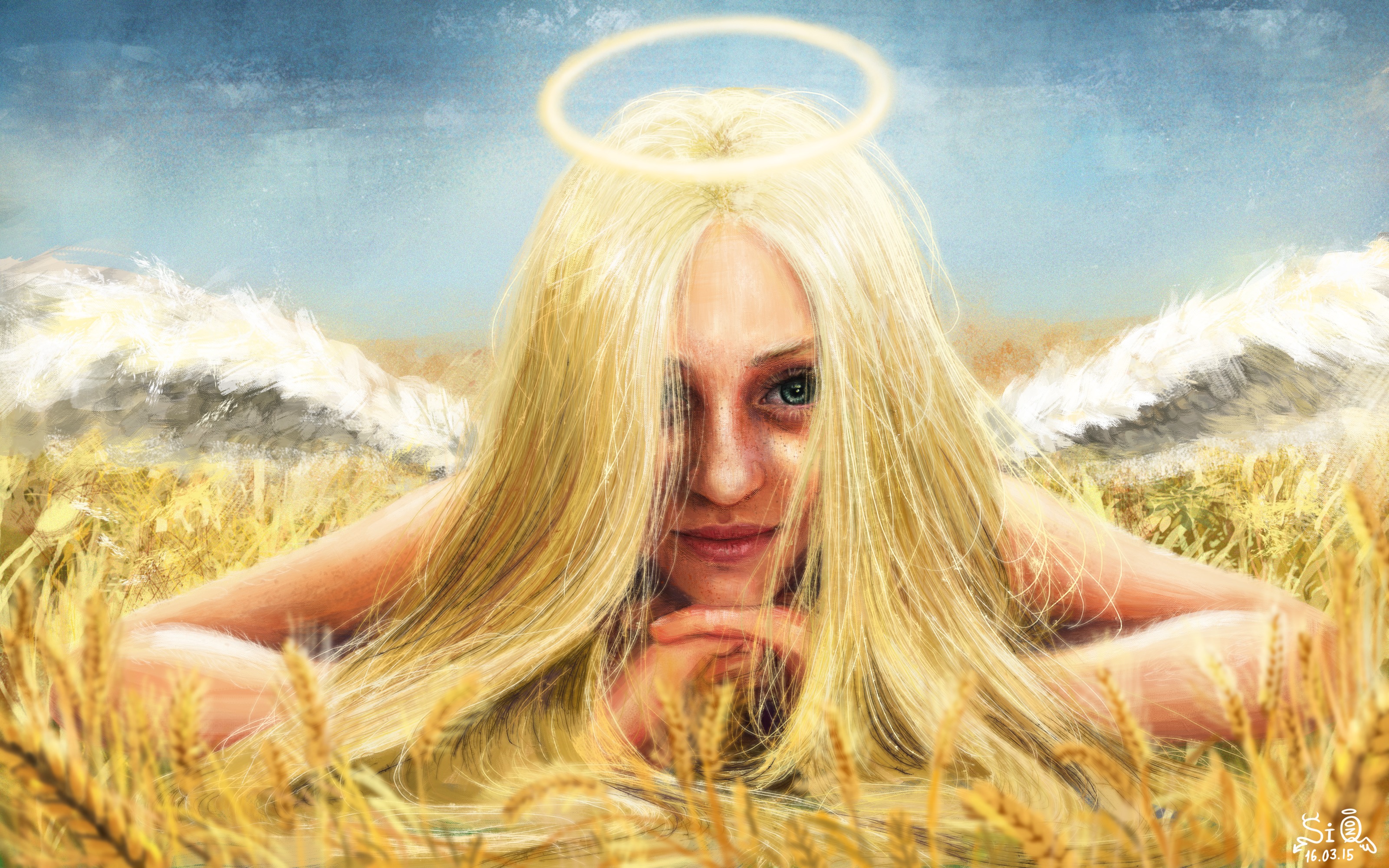 Angel in a wheat field HD Wallpaper