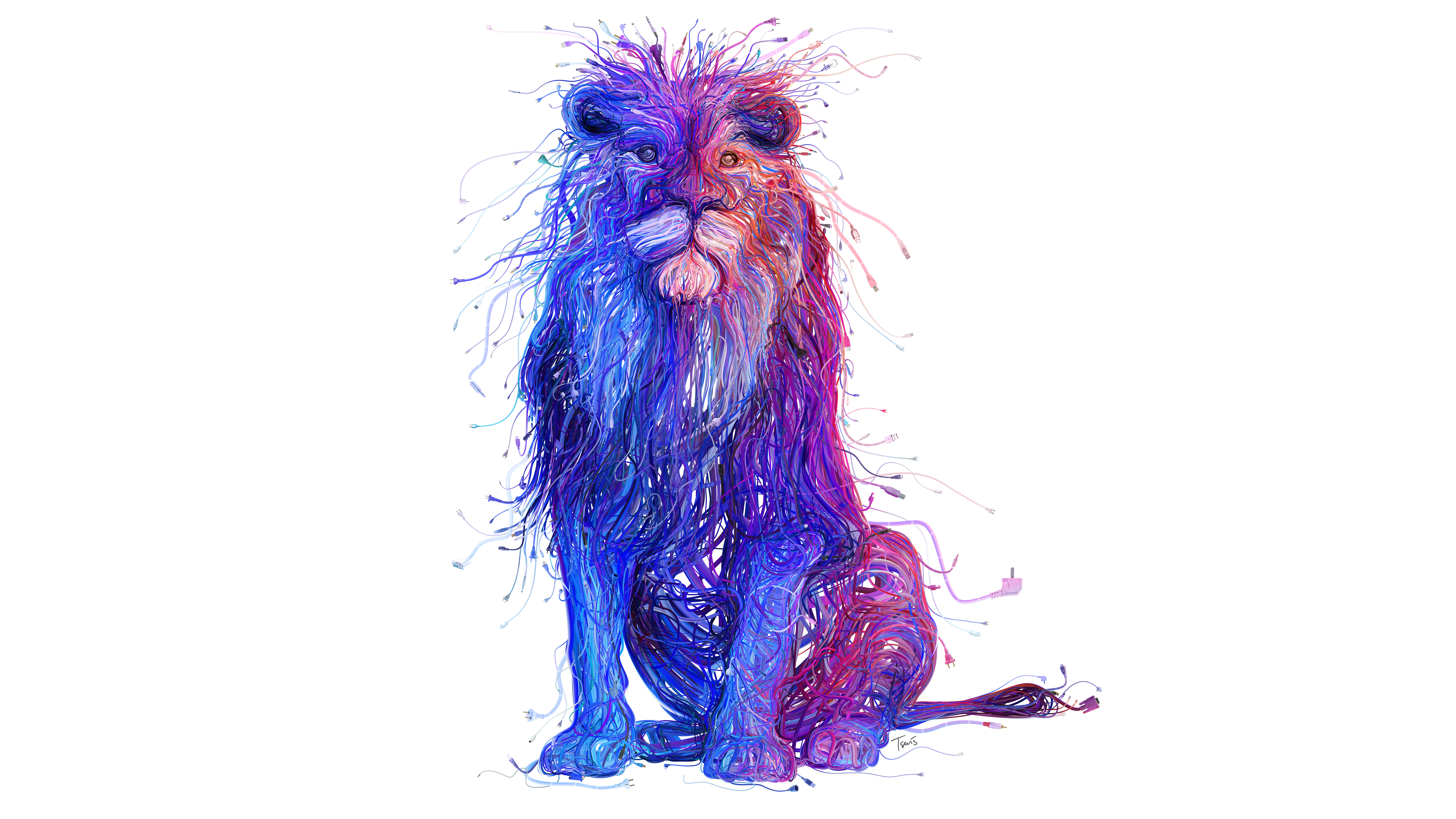 Lion made of colorful strands HD Wallpaper