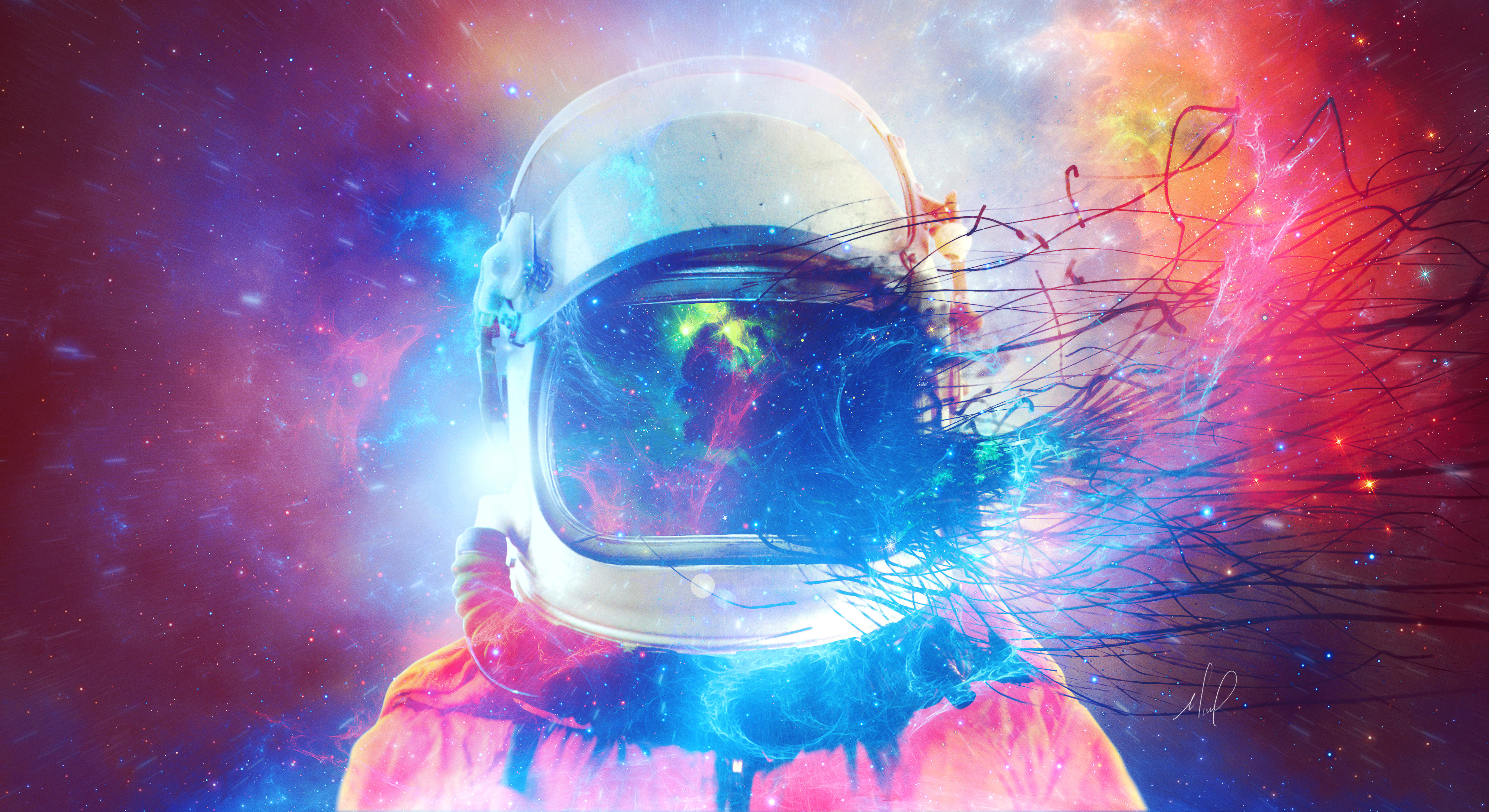 Astronaut helmet with galaxy inside HD Wallpaper