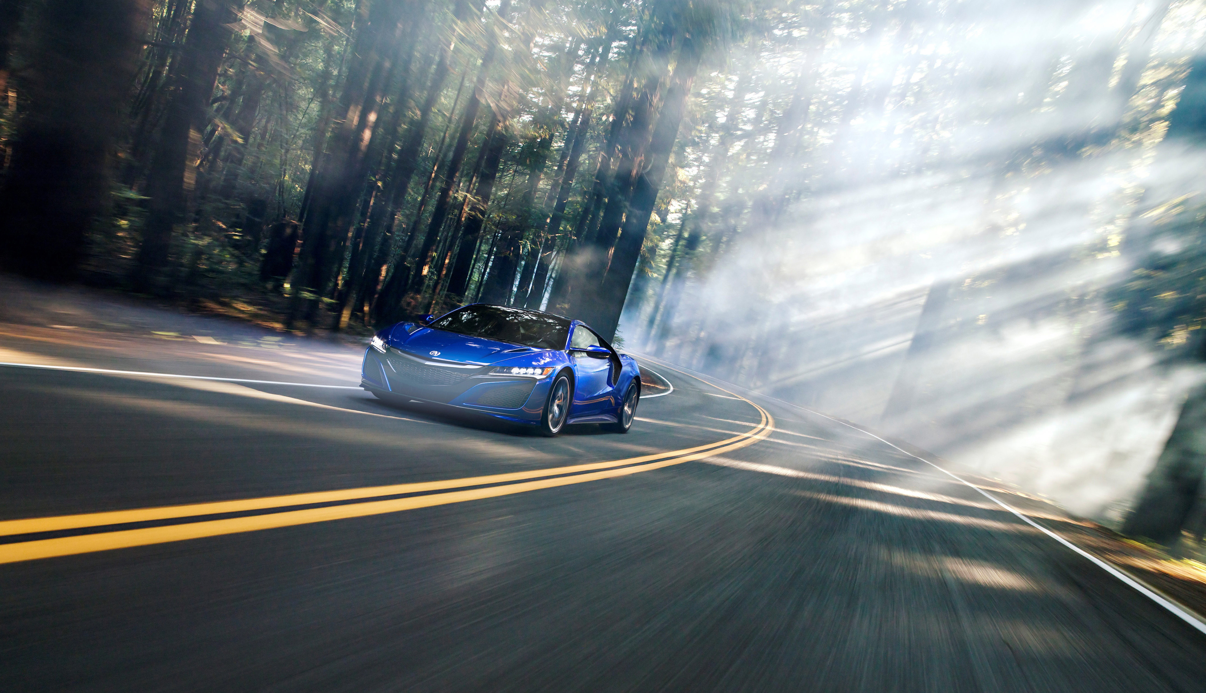 4K Acura NSX driving on a forest road HD Wallpaper