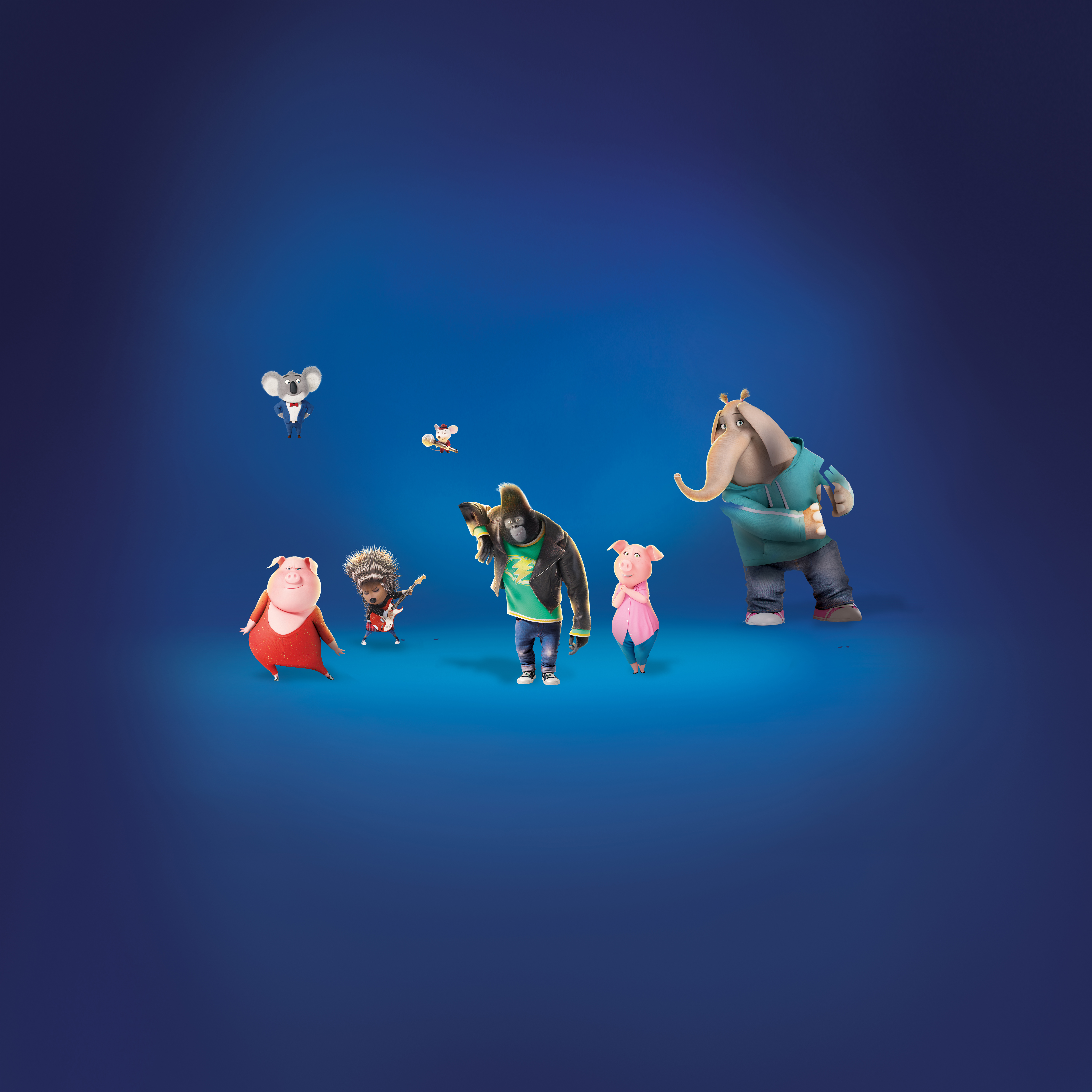 Characters from Sing on a blue background HD Wallpaper