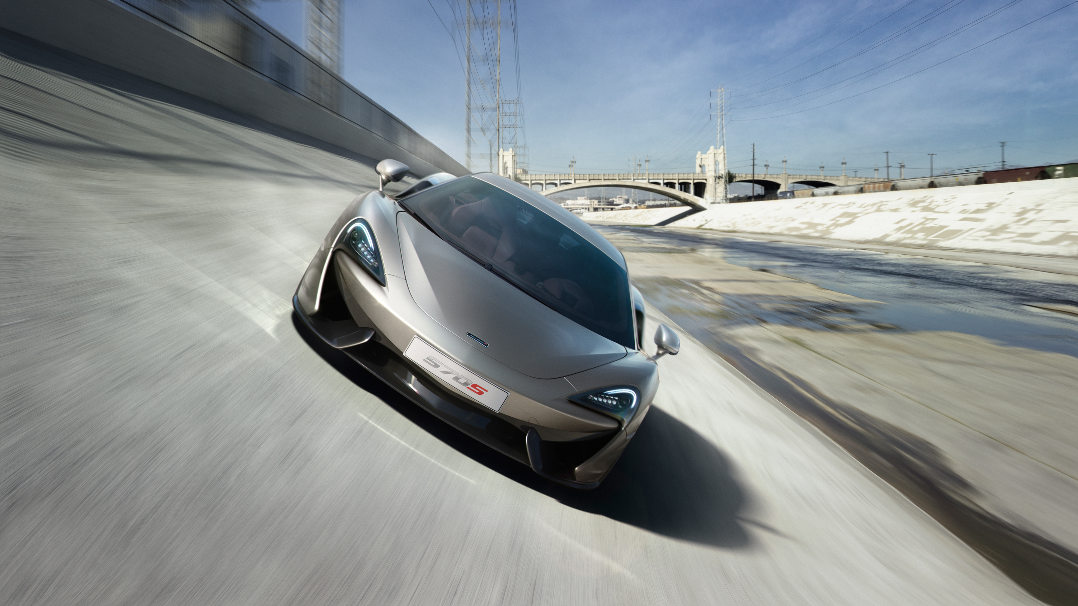 McLaren 570S driving in Los Angeles River HD Wallpaper