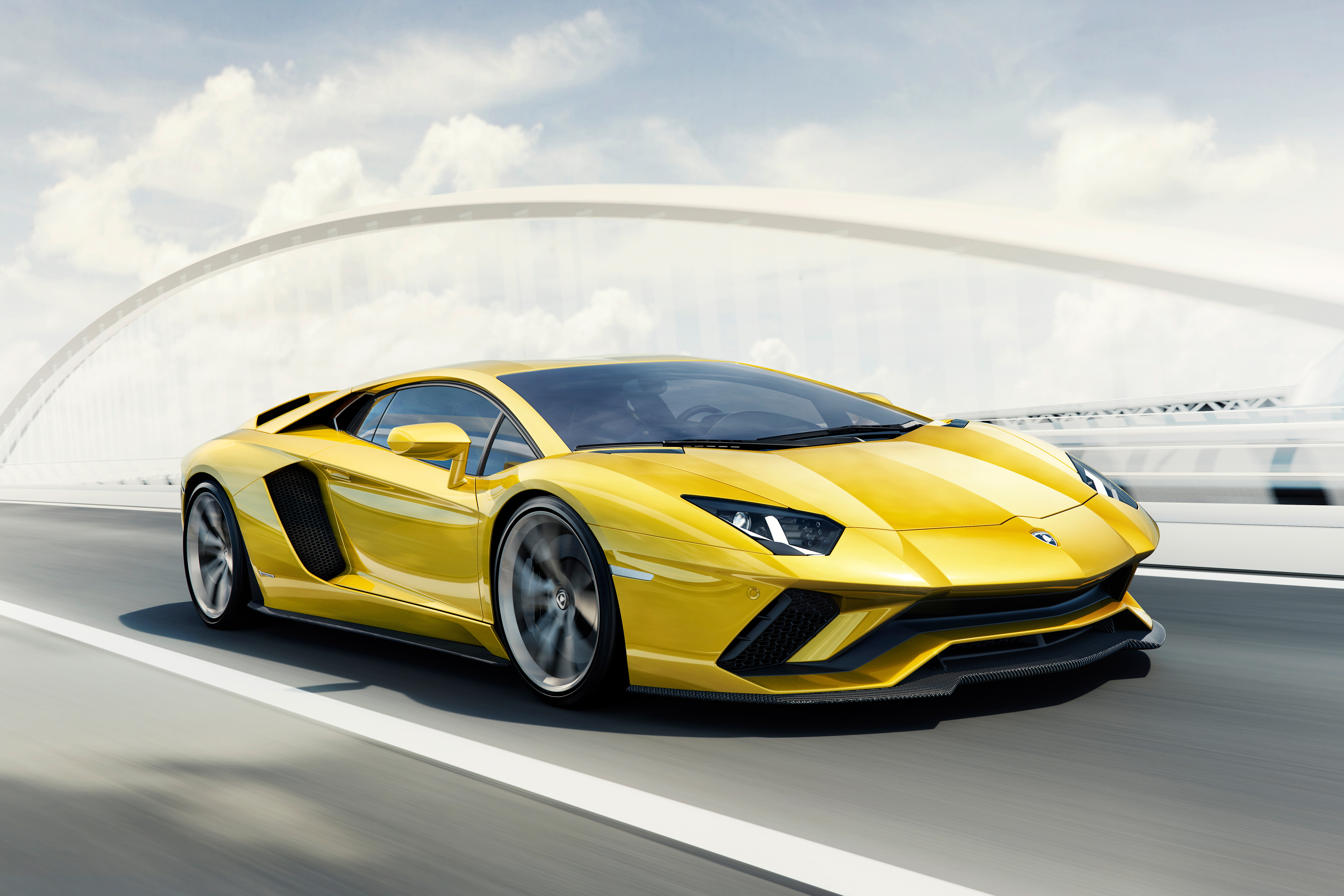 Yellow Lamborghini Aventador S on a bridge HD Wallpaper