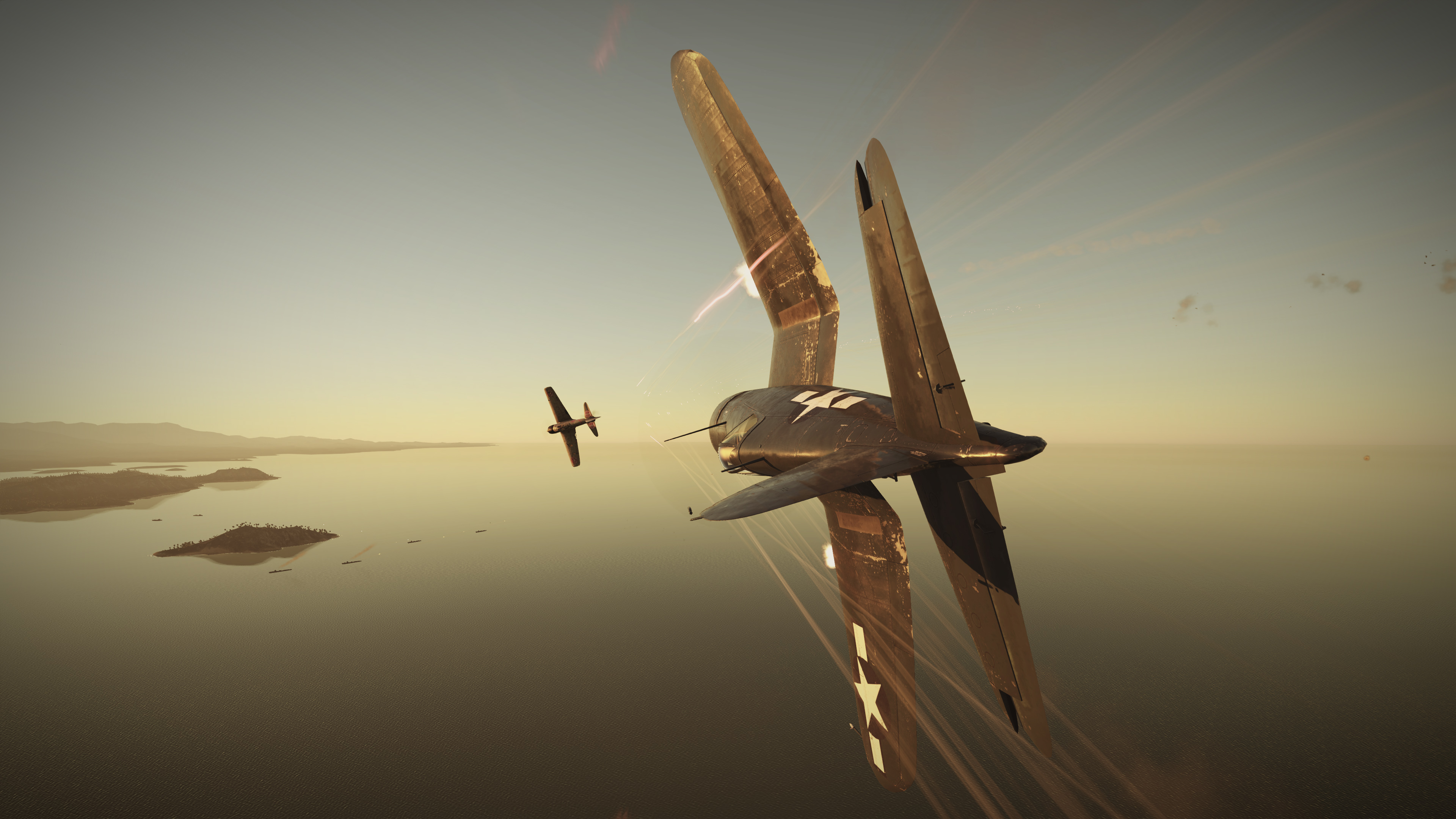 4K War Thunder plane battle over water HD Wallpaper