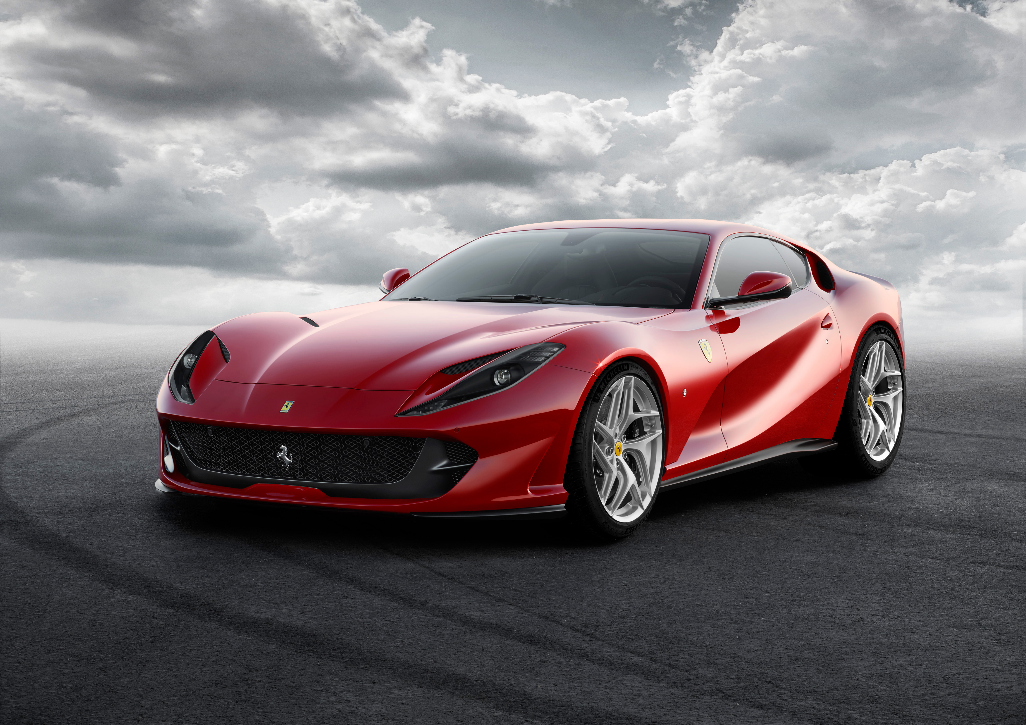 Red 2017 Ferrari 812 Superfast on Asphalt HD Wallpaper