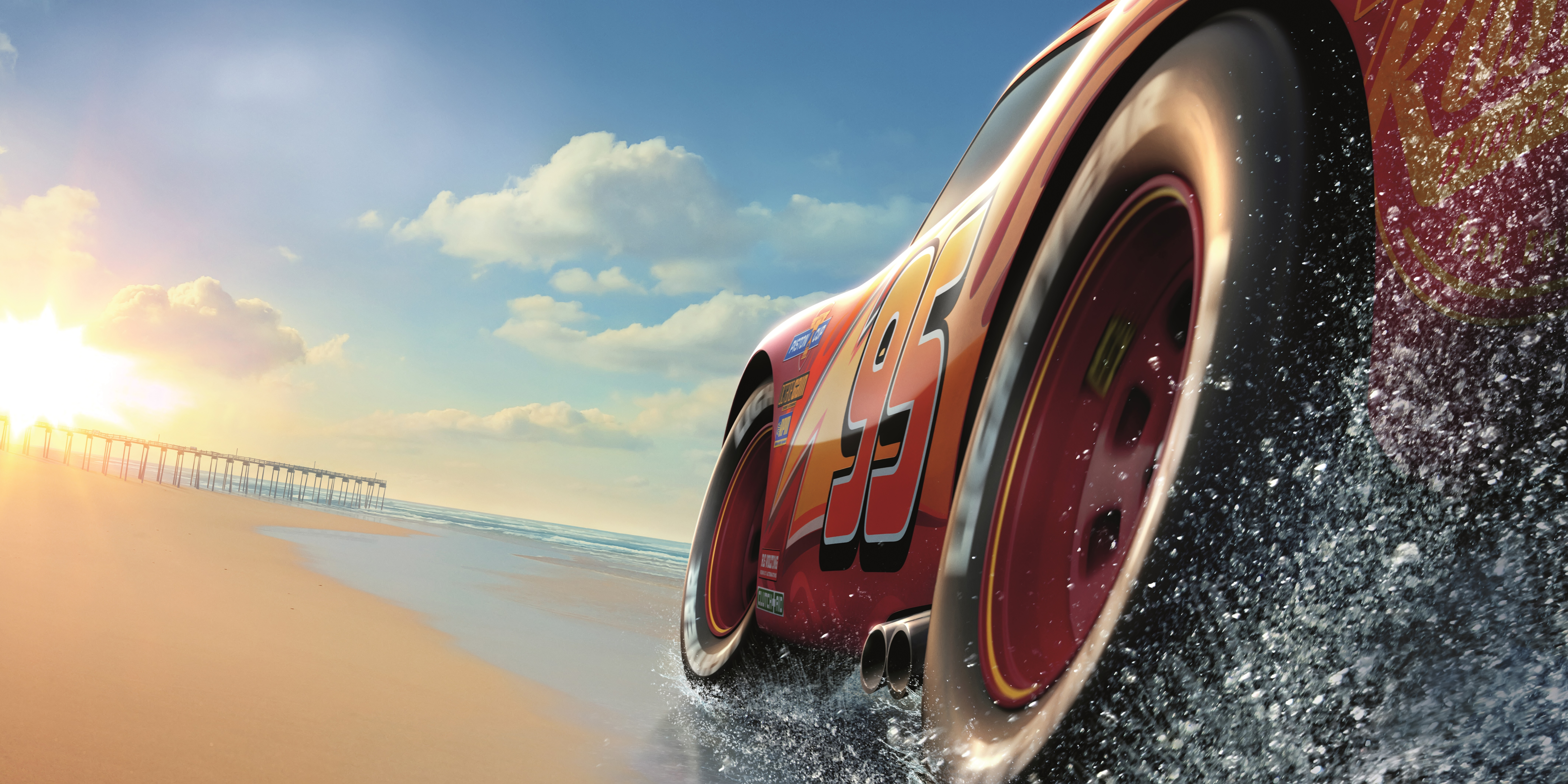 Lightning McQueen from Cars 3 on a beach HD Wallpaper