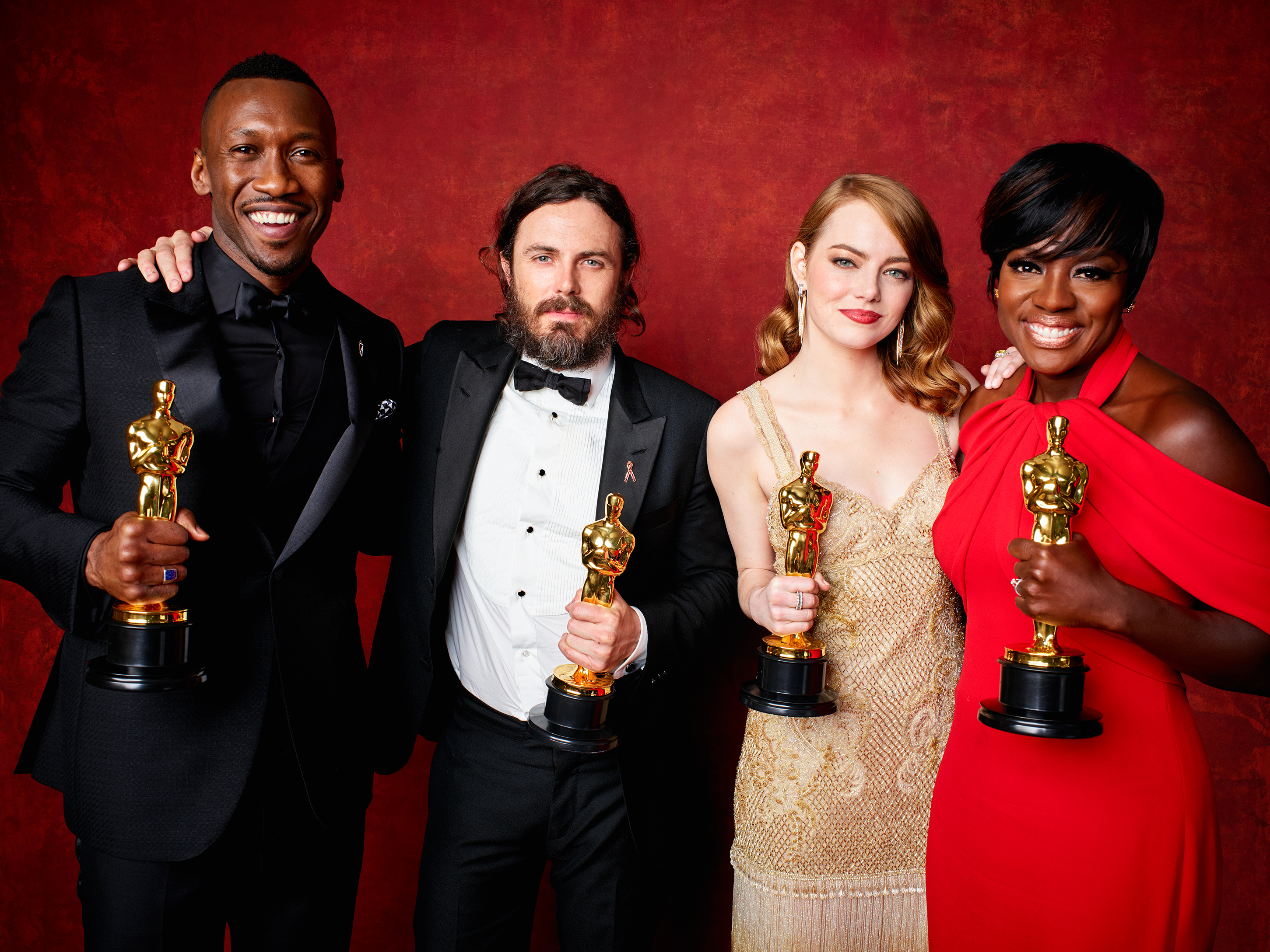 Mahershala Ali, Casey Affleck, Emma Stone, Viola Davis at 89th Academy Awards HD Wallpaper
