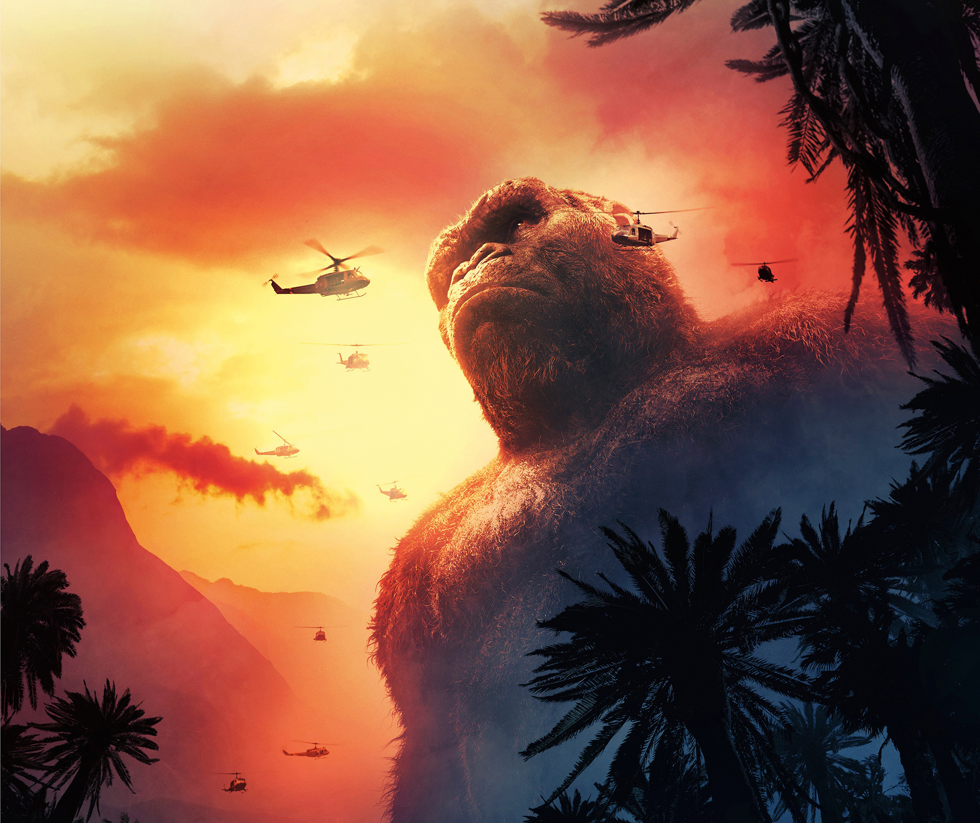 Kong from Kong: Skull Island with helicopters HD Wallpaper