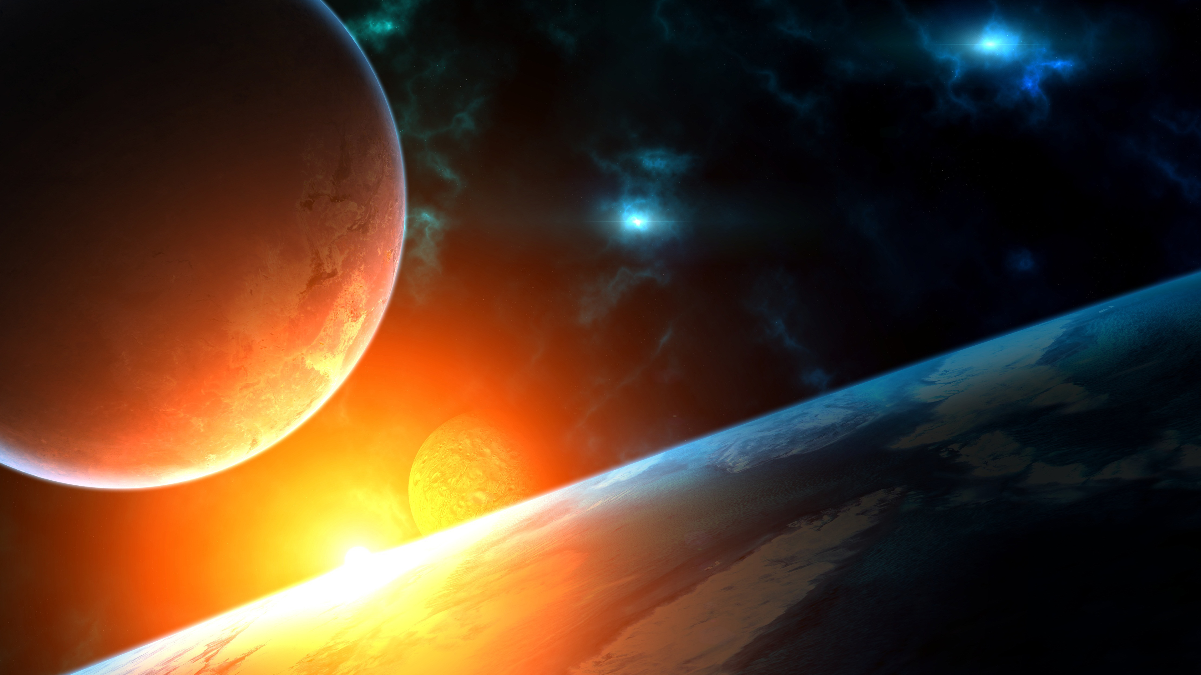 Planets and sun in deep space with nebulae HD Wallpaper