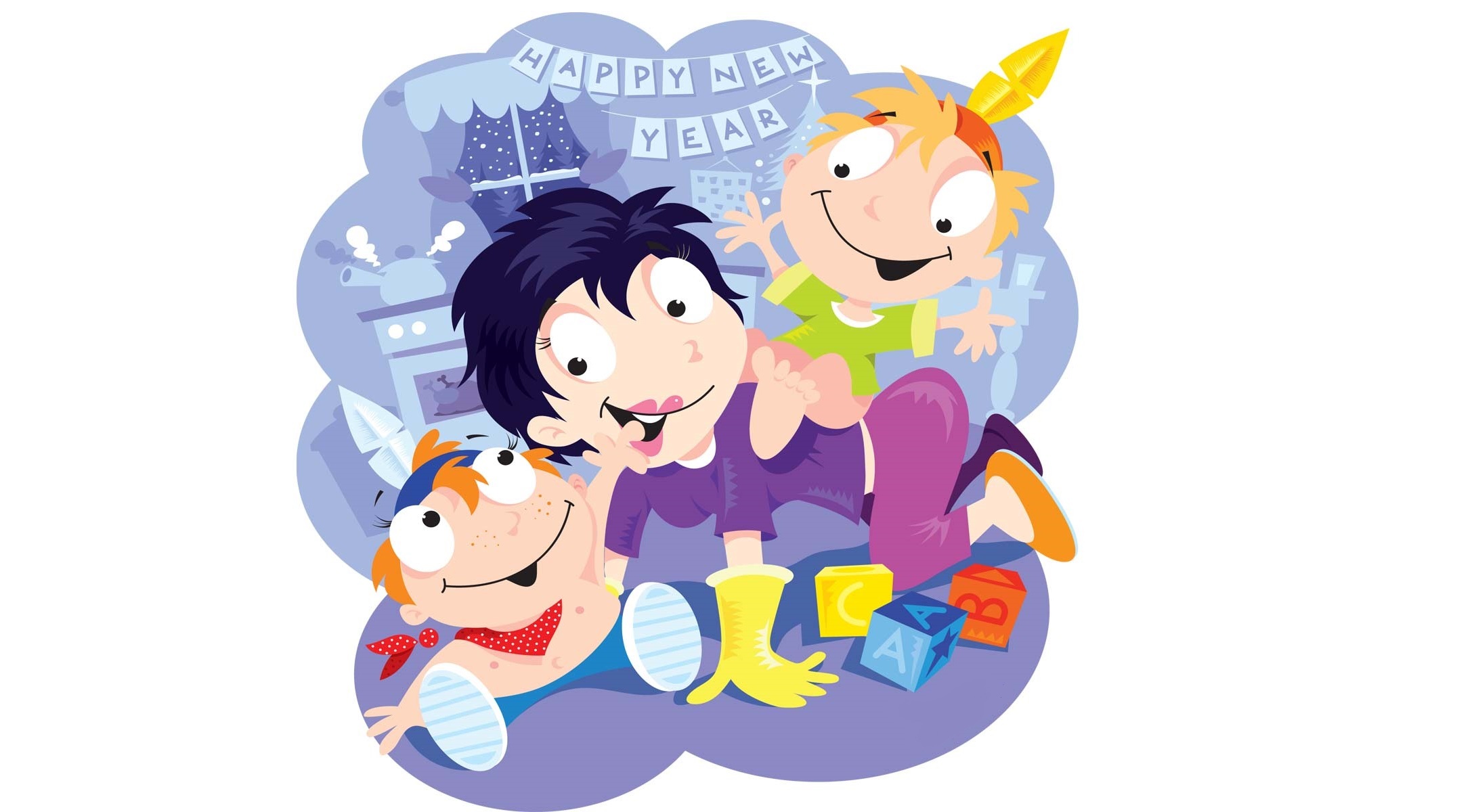 Happy New Year illustration with family HD Wallpaper