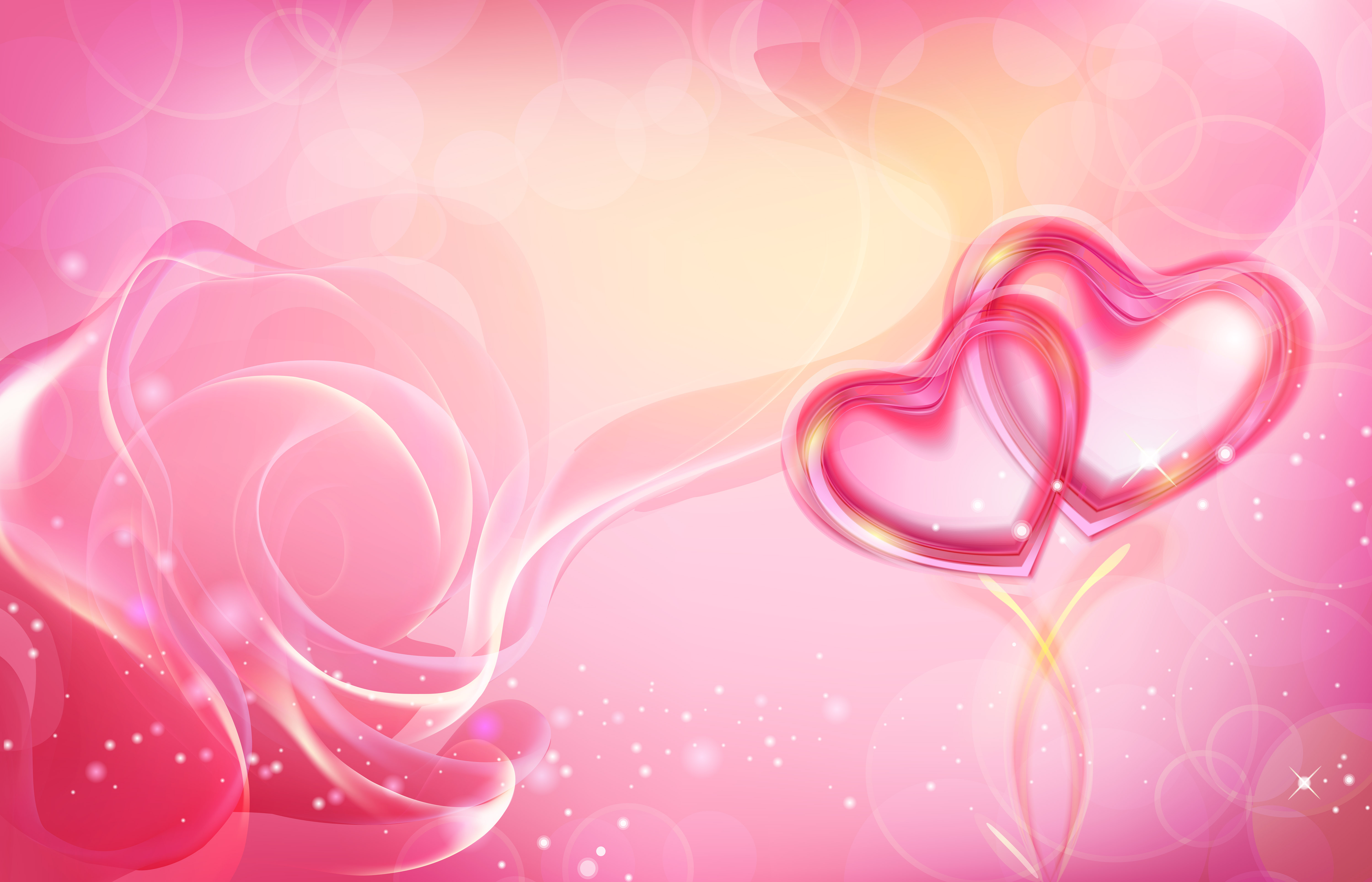 Two pink hearts with a rose design HD Wallpaper